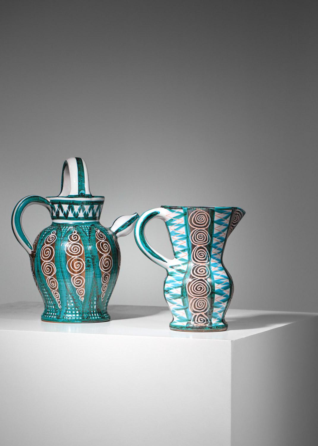 Mid-20th Century large pitcher robert picault vallauris ceramic 60s For Sale
