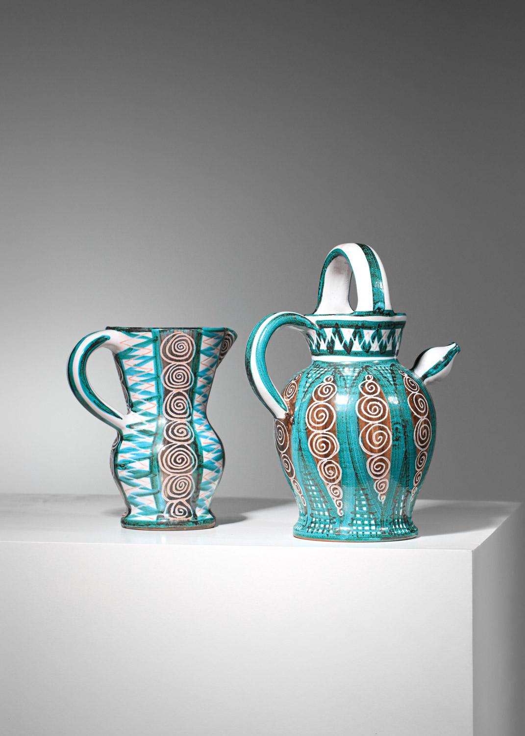 Ceramic large pitcher robert picault vallauris ceramic 60s For Sale