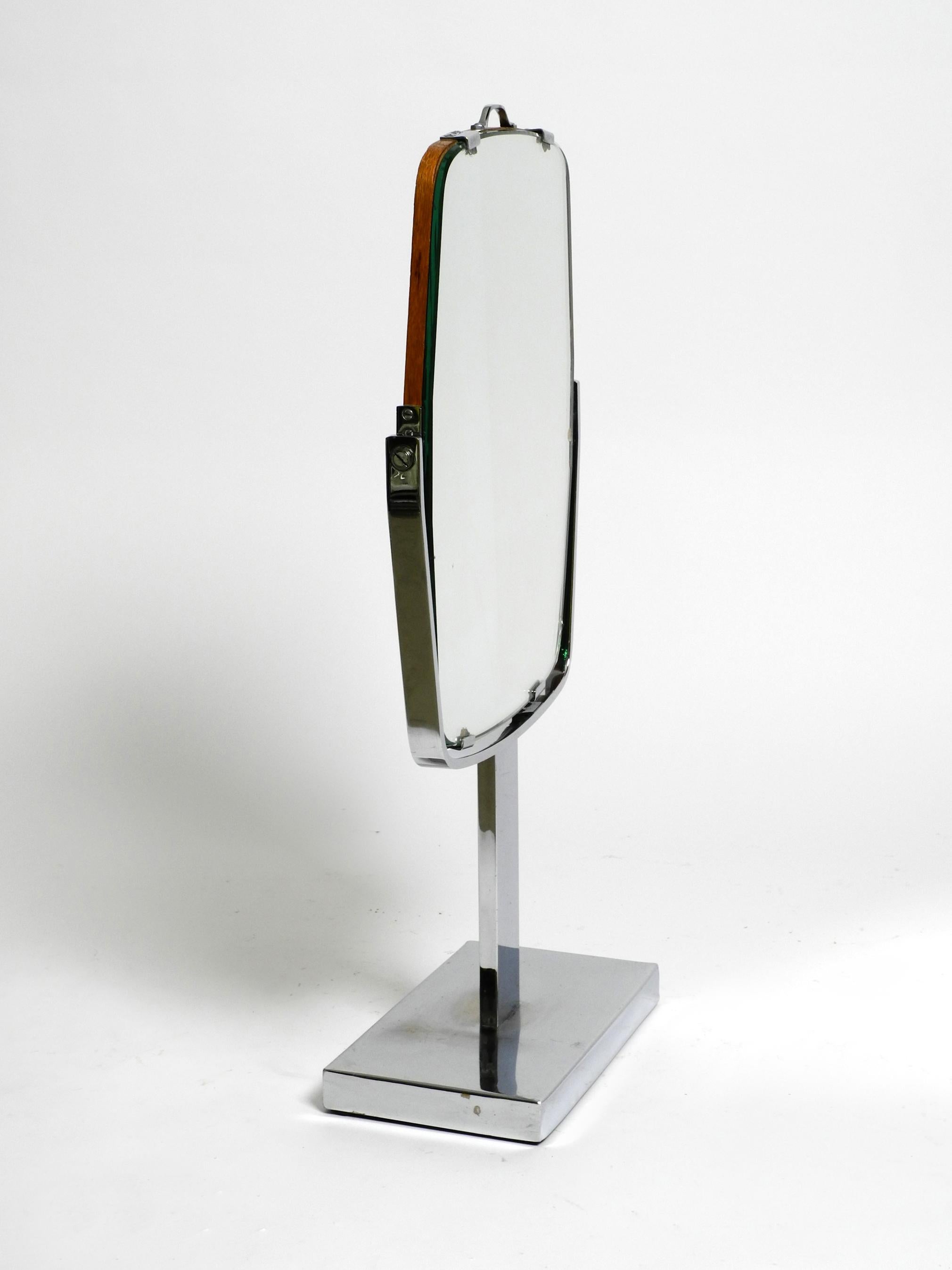 German Large Pivotable 1950s Table Mirror with Chrome Metal Frame and Original Mirror For Sale