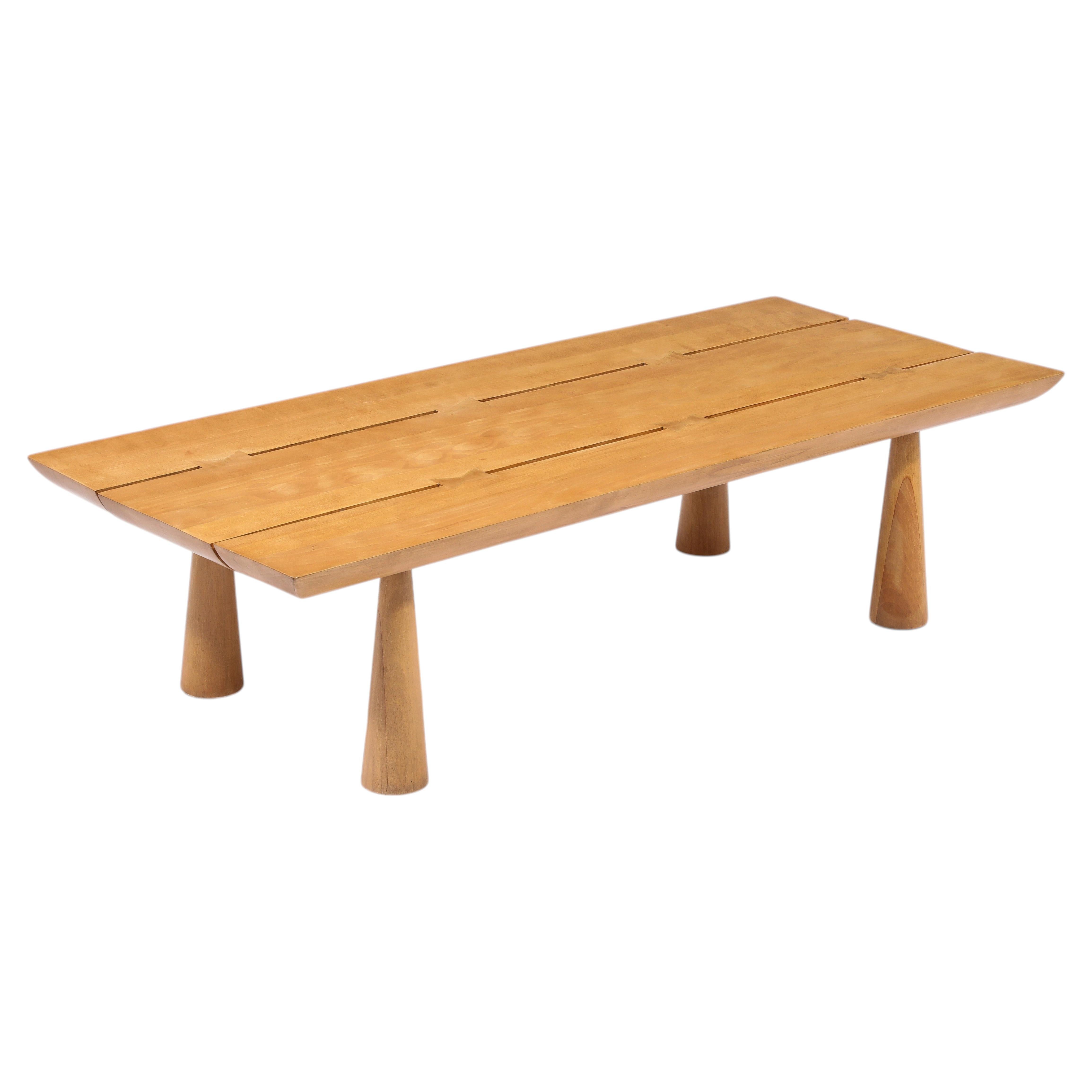 Large Plank Elm Coffee Table, France 1970's