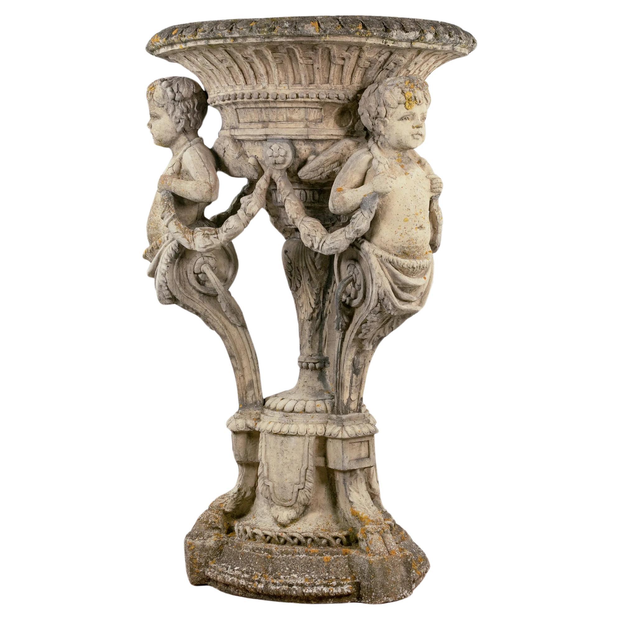 Large planter with cherubs, France circa 1950 For Sale