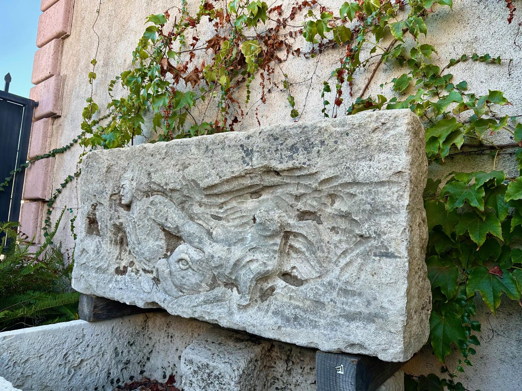 French Large Plaque Architectural element Carved Stone Wall mount Art overdoor Antique