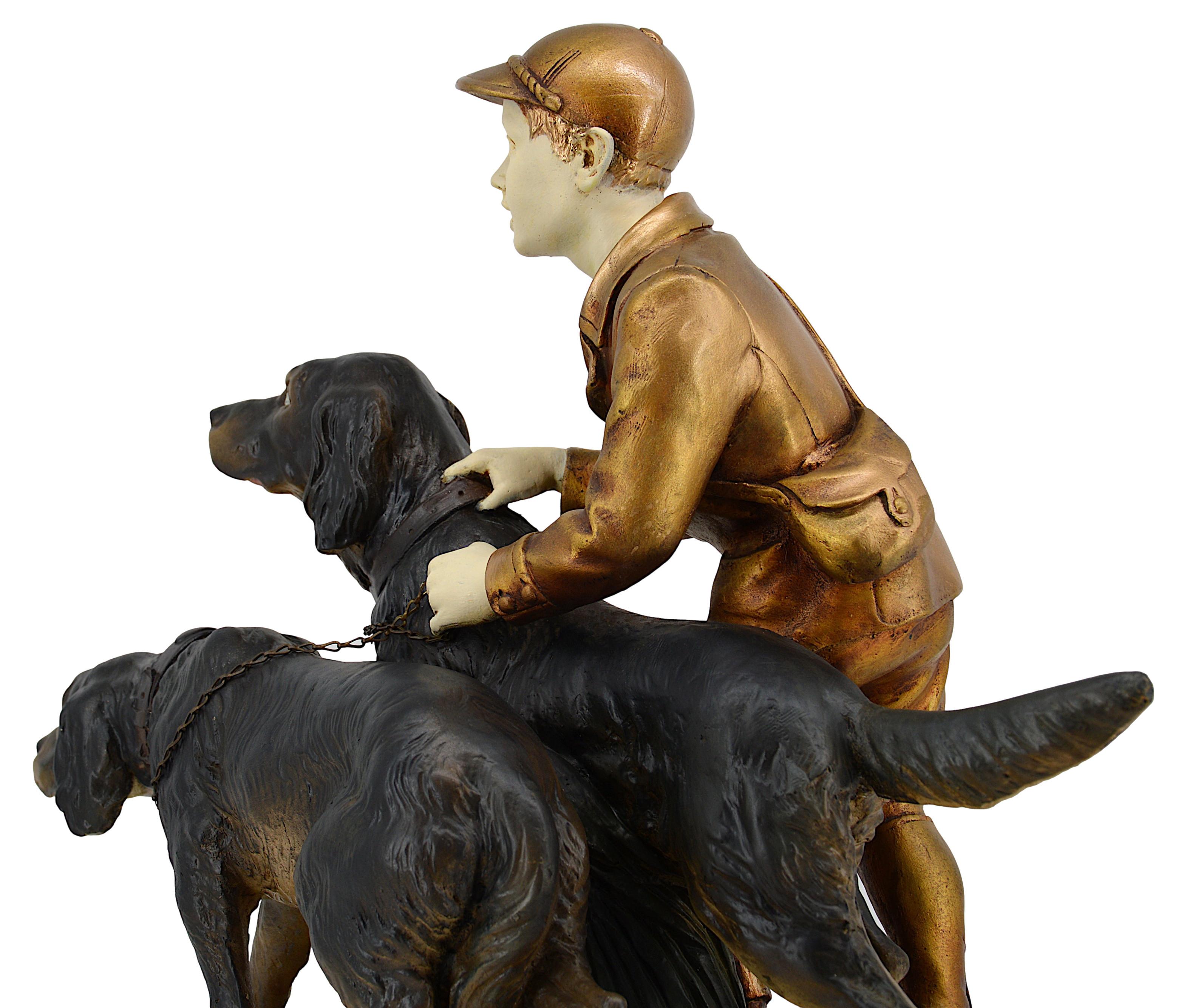 Grande scultura in gesso con 2 setter a caccia, 1920 in vendita 2