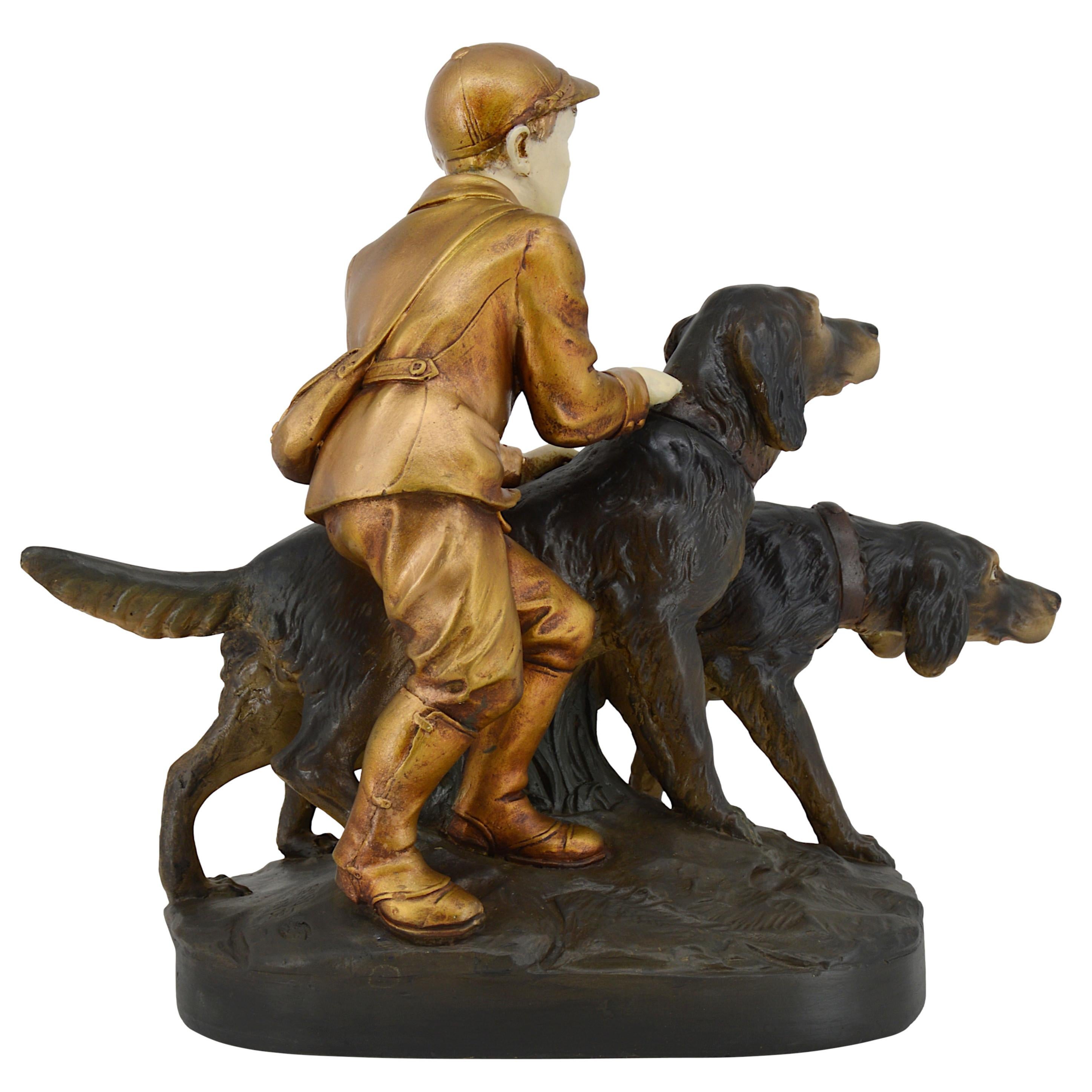 Grande scultura in gesso con 2 setter a caccia, 1920 in vendita 3