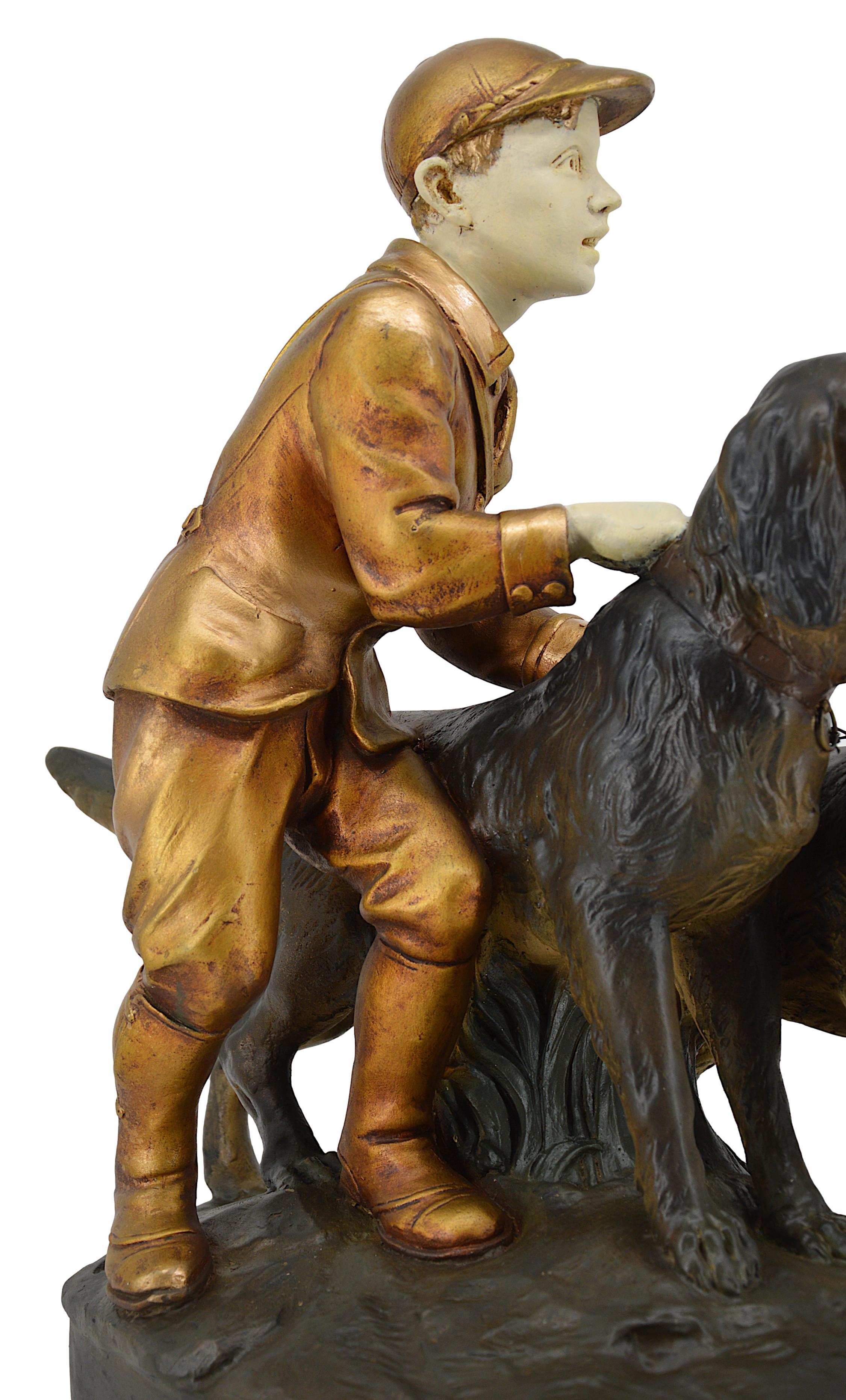 Francese Grande scultura in gesso con 2 setter a caccia, 1920 in vendita