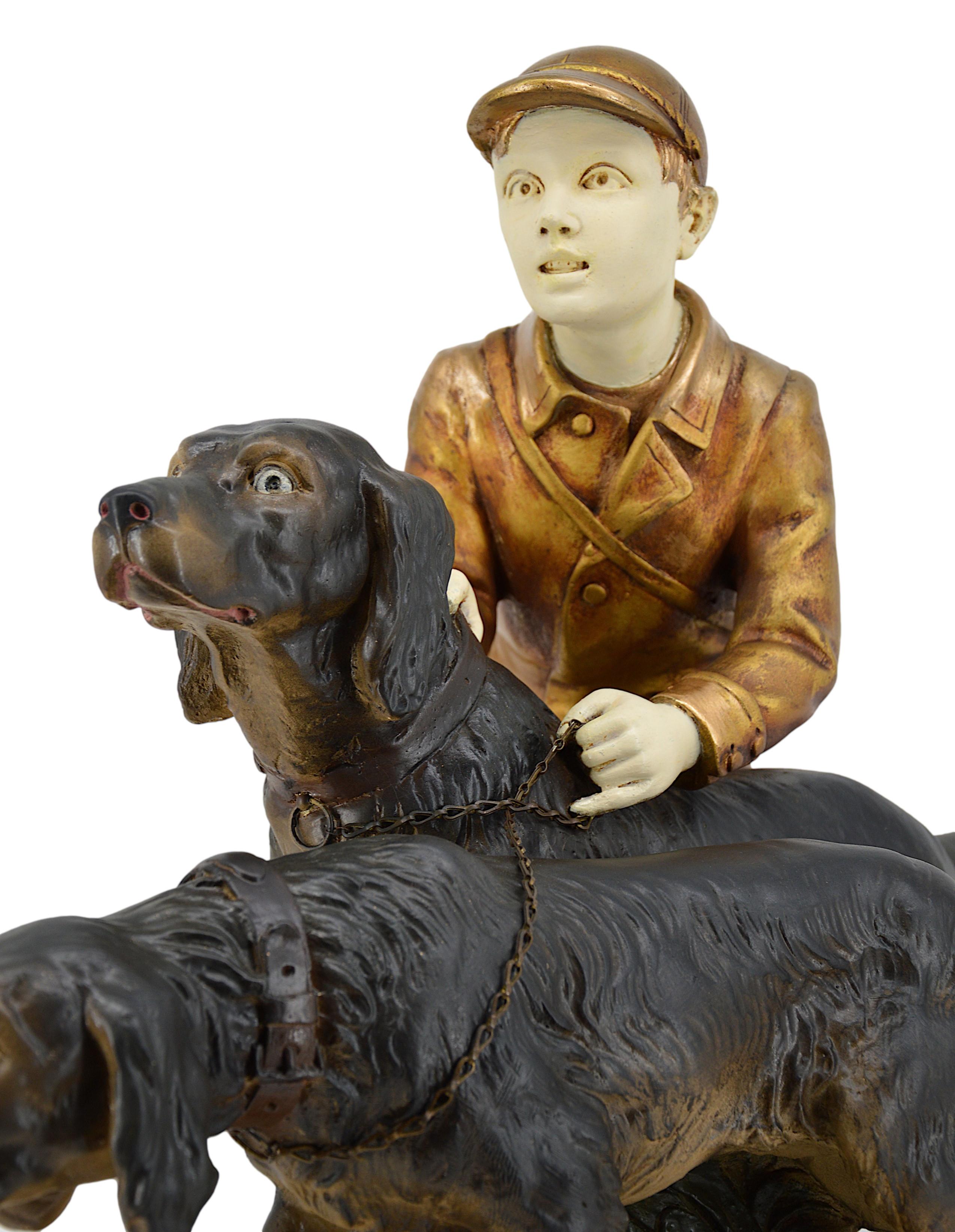 Grande scultura in gesso con 2 setter a caccia, 1920 In condizioni buone in vendita a Saint-Amans-des-Cots, FR