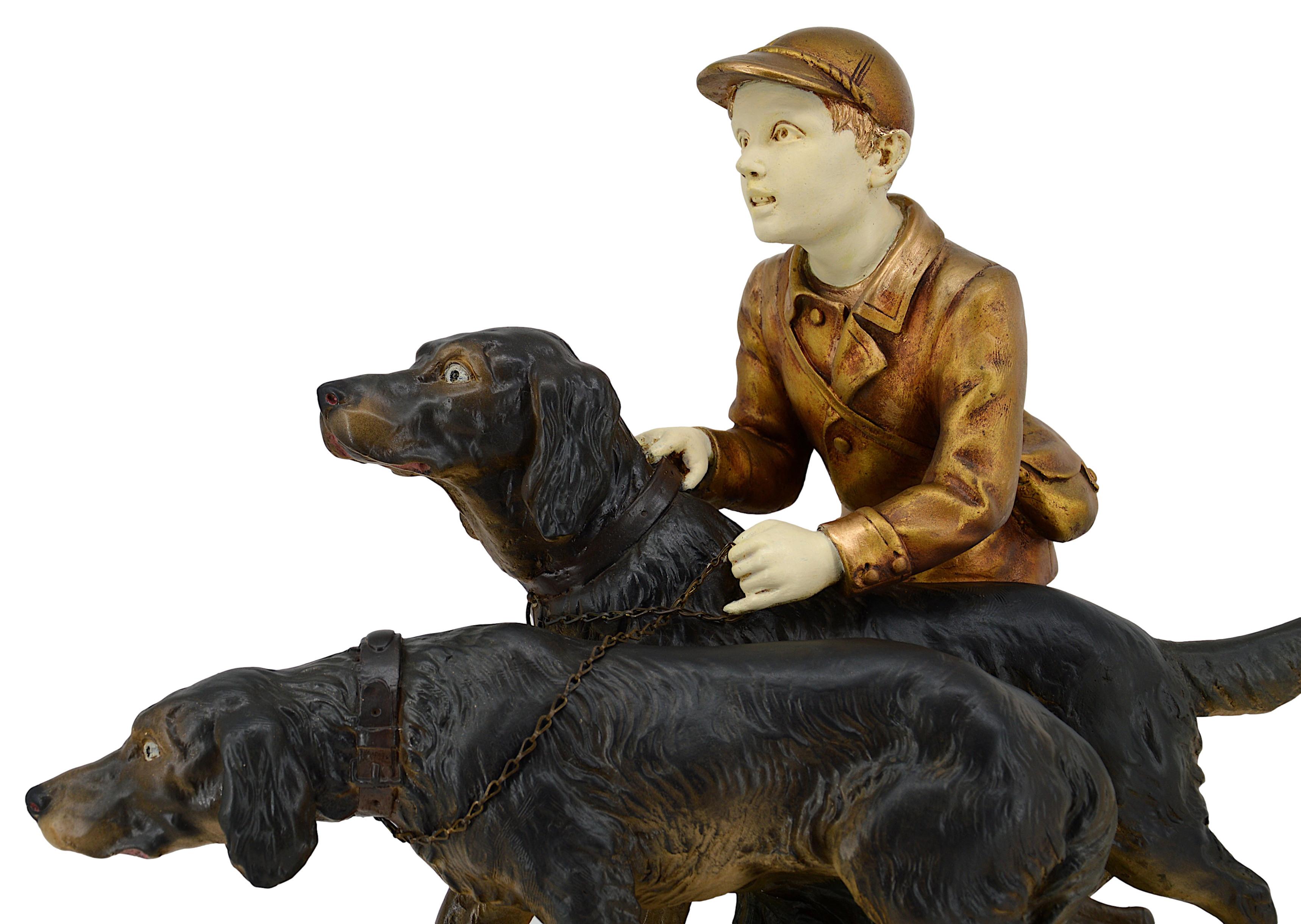 Intonaco Grande scultura in gesso con 2 setter a caccia, 1920 in vendita