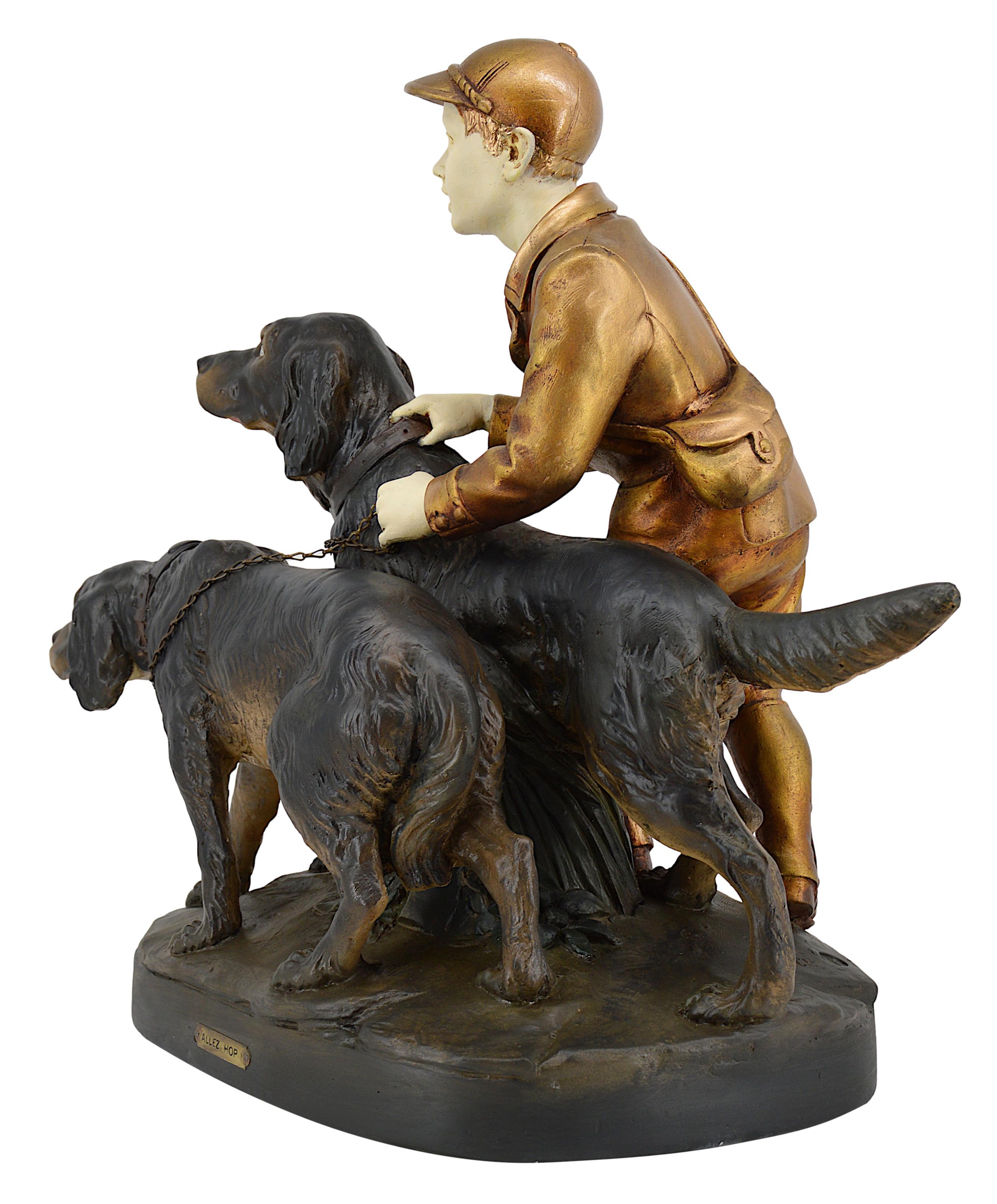 Grande scultura in gesso con 2 setter a caccia, 1920 in vendita 1
