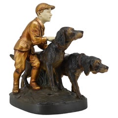 Grande scultura in gesso con 2 setter a caccia, 1920