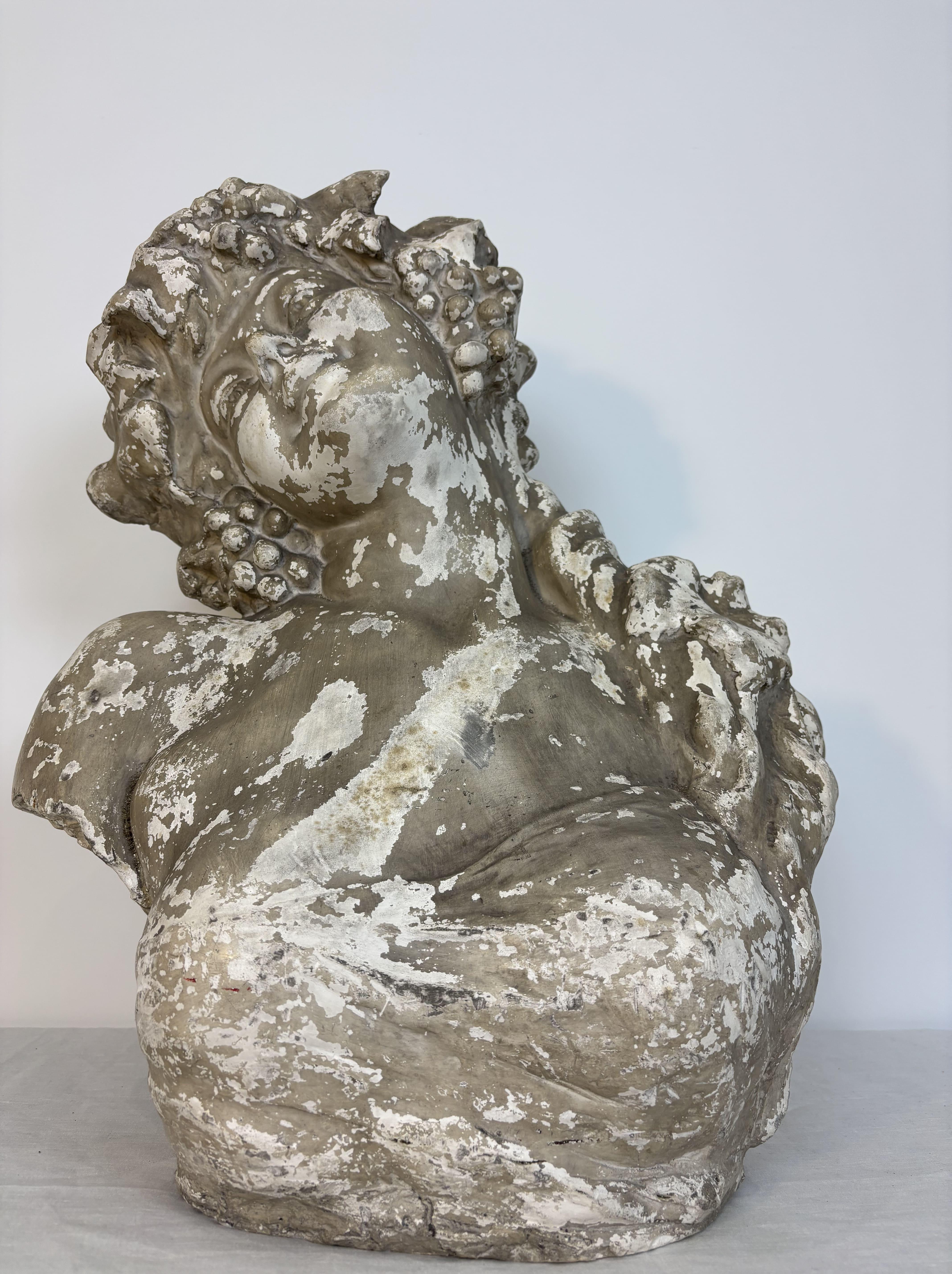 Large Plaster Bust - Bacchante - Signed - Early 20th Century, Belgium In Good Condition For Sale In RUEIL-MALMAISON, FR
