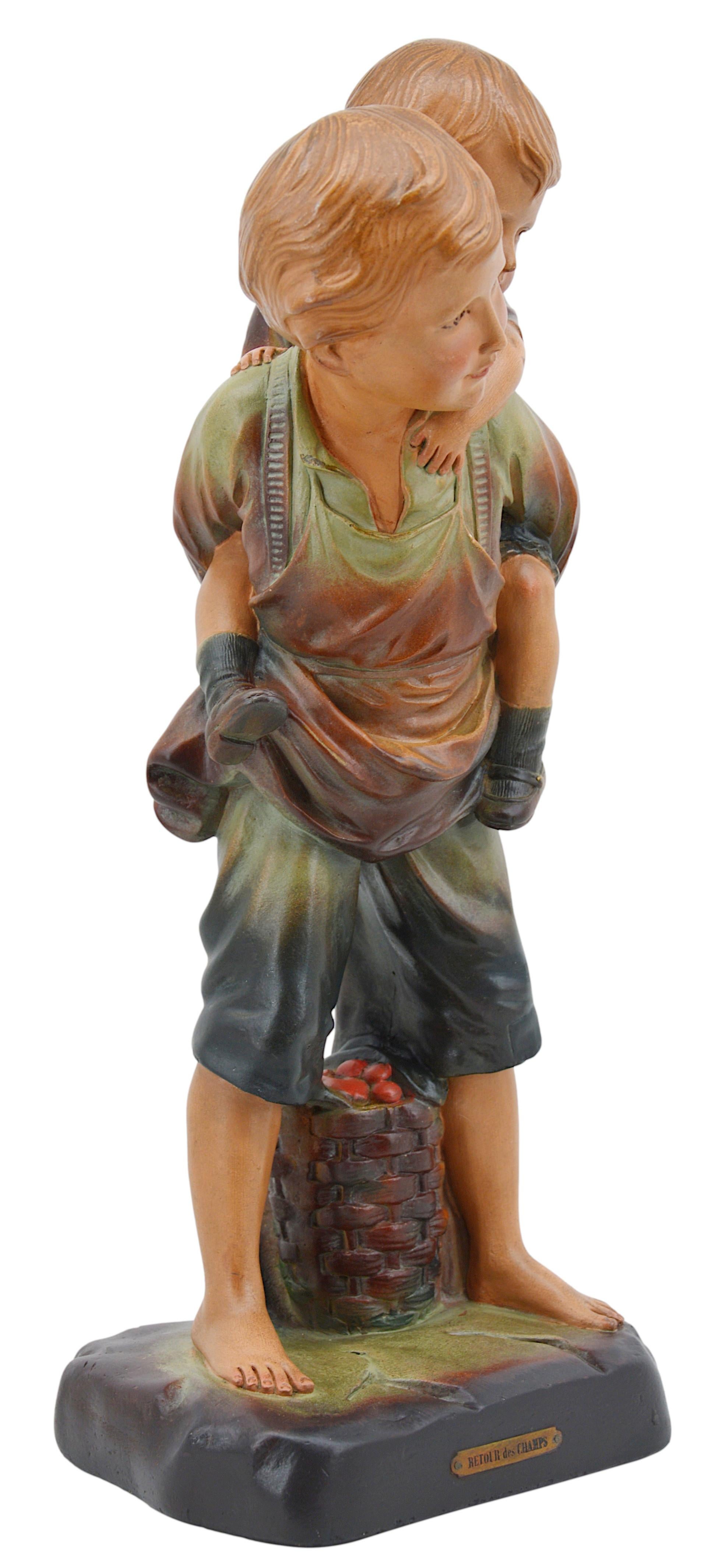 Gran escultura infantil francesa Art Déco de escayola, Francia, años 1900. 