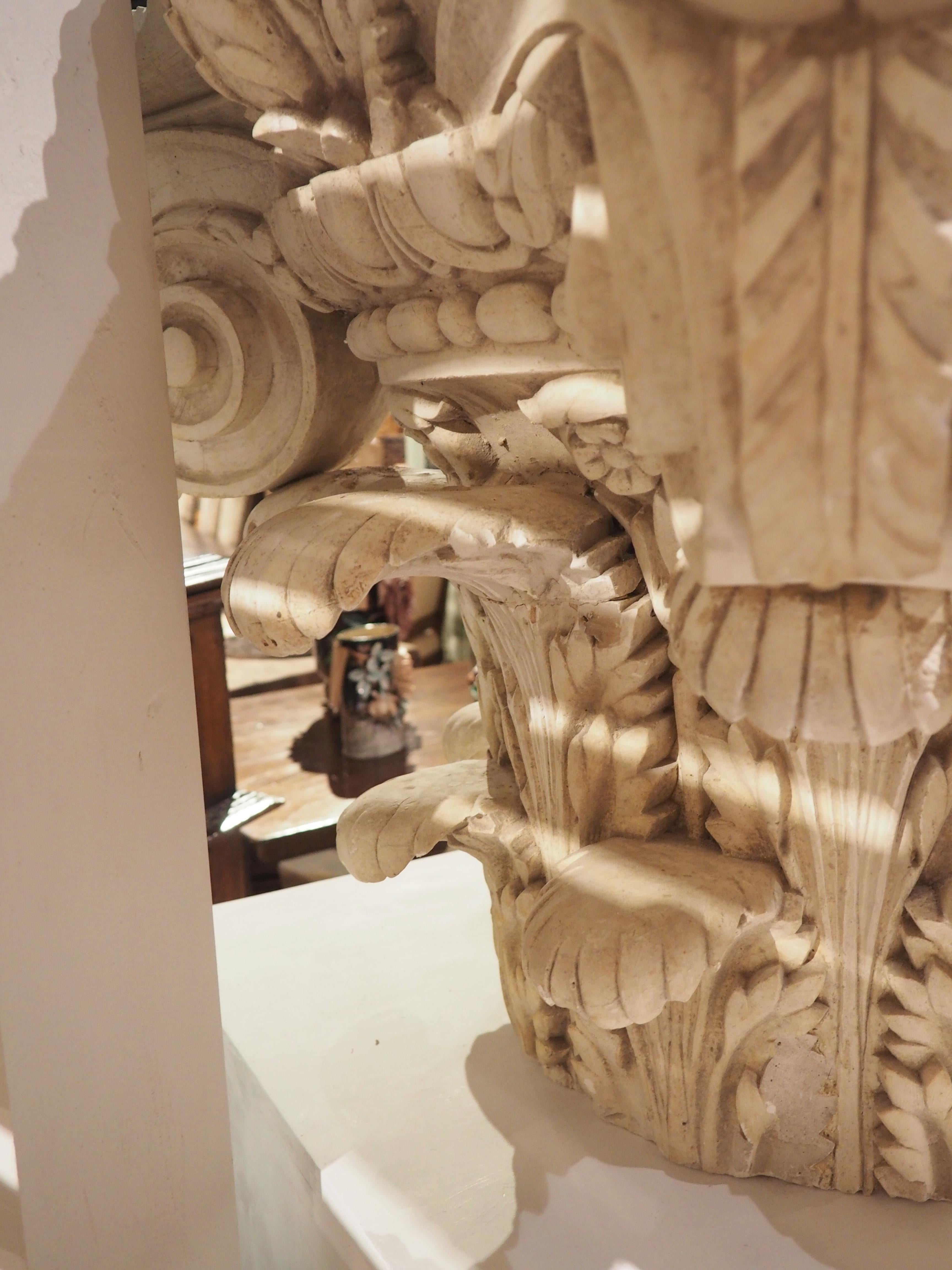 Large Plaster Composite Order Capital on Wooden Pedestal, France, Early 1900s For Sale 6