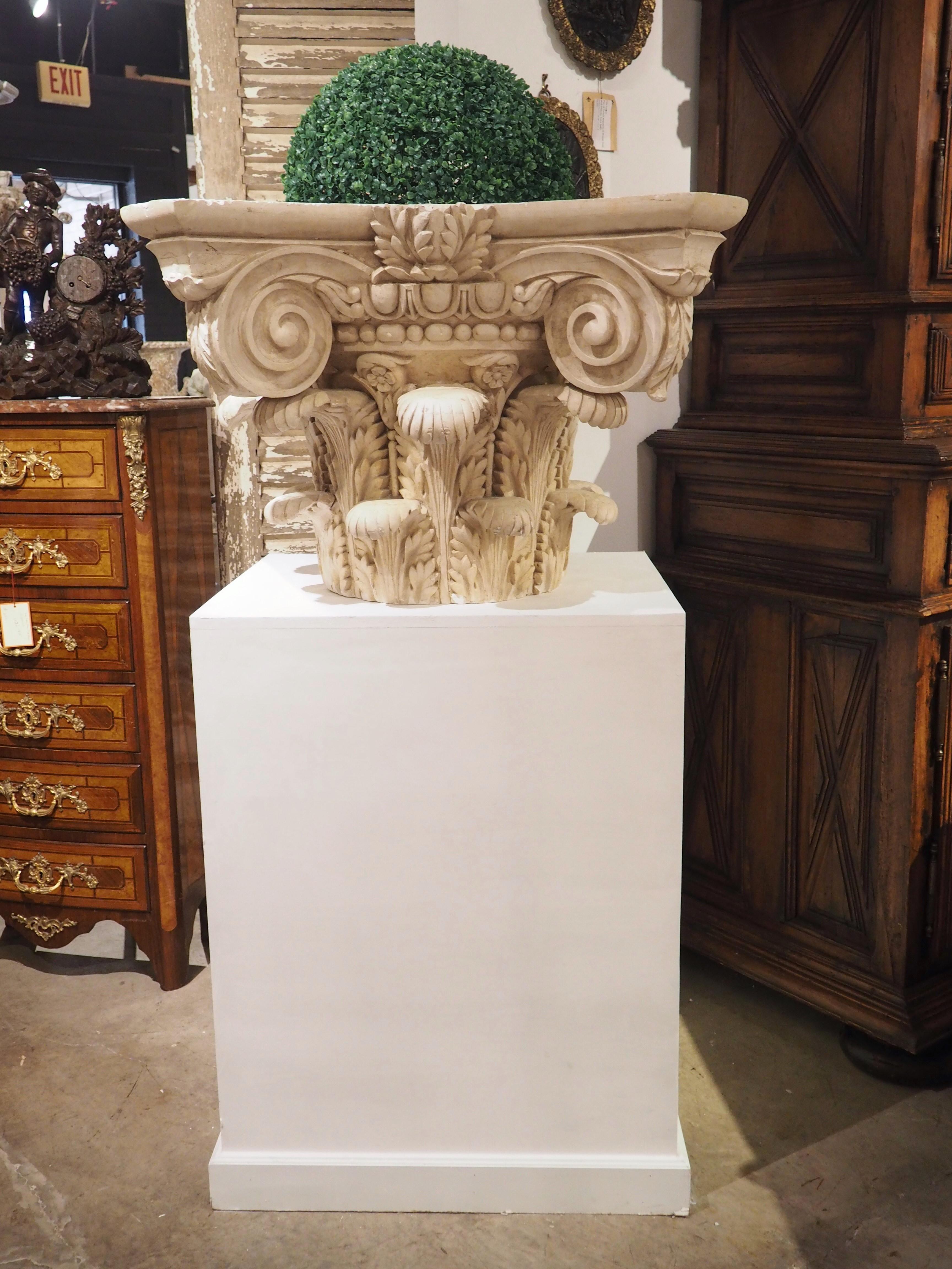 Large Plaster Composite Order Capital on Wooden Pedestal, France, Early 1900s For Sale 13