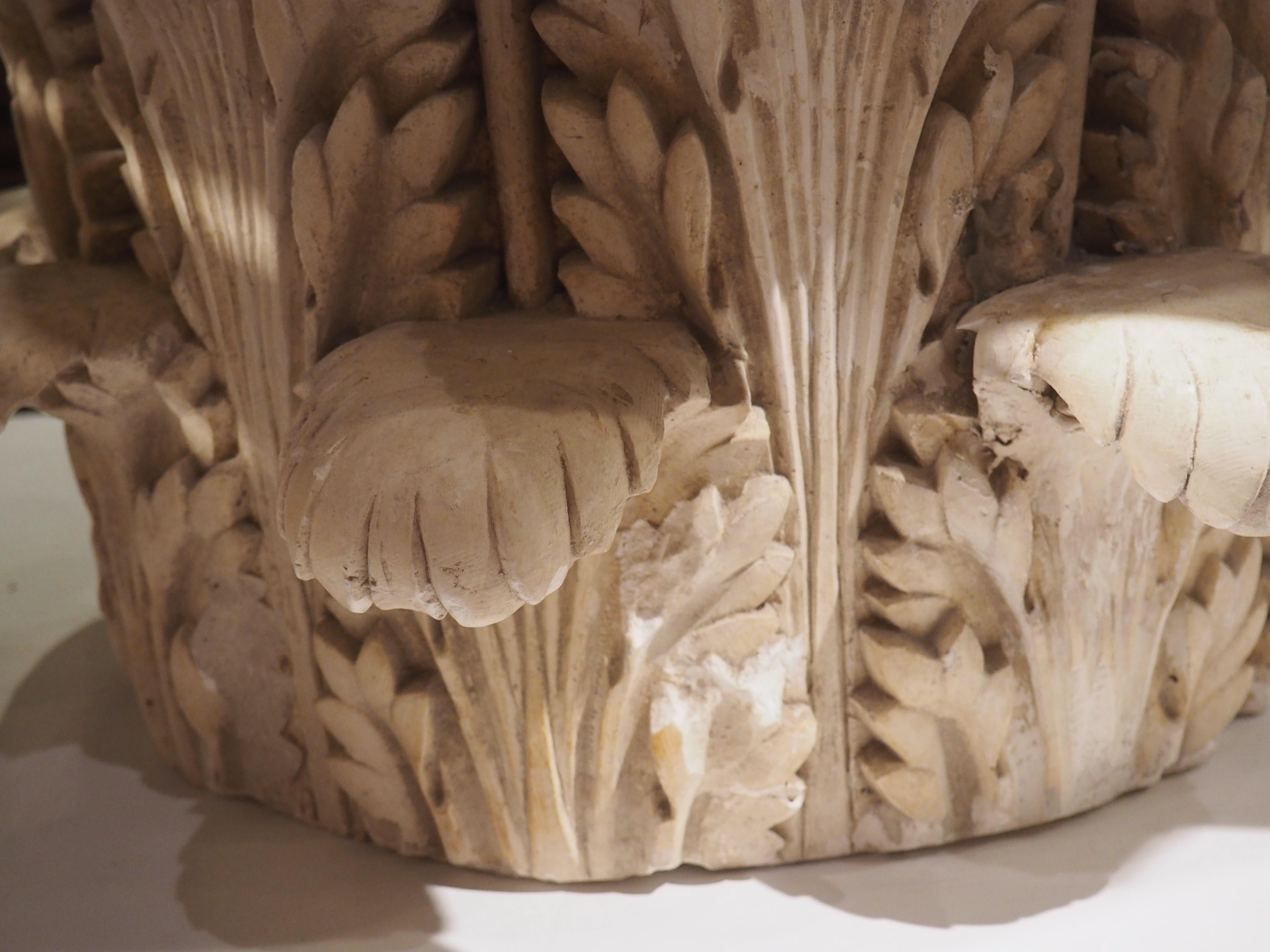 20th Century Large Plaster Composite Order Capital on Wooden Pedestal, France, Early 1900s For Sale