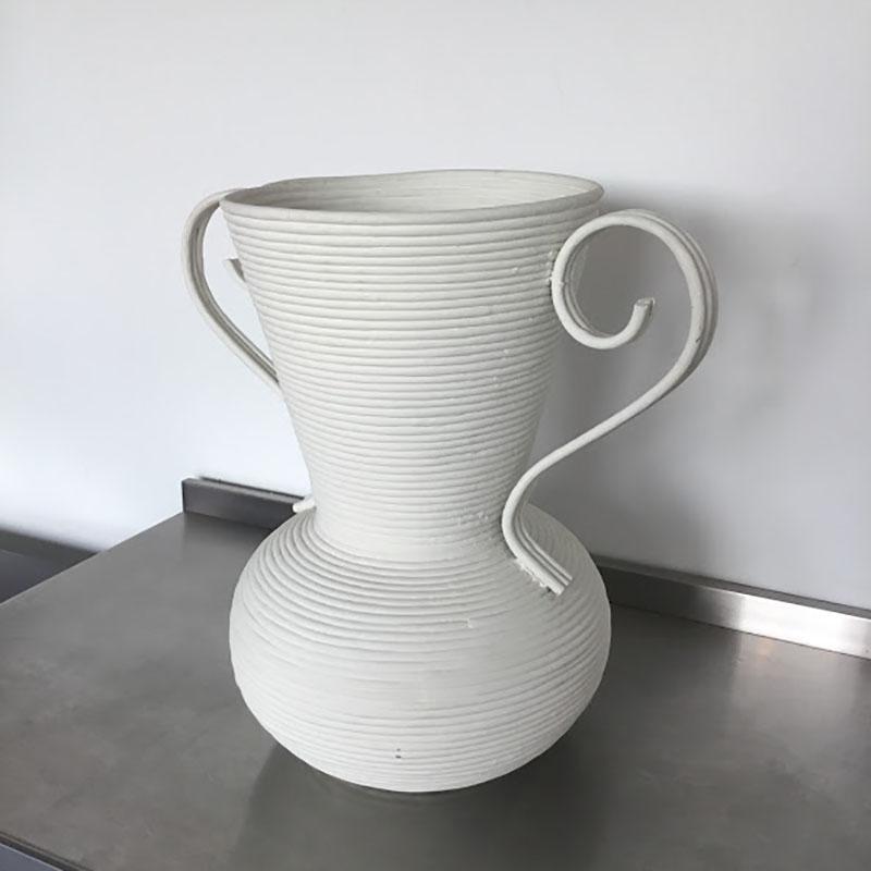 North American Large Plaster Covered Rattan Vase For Sale