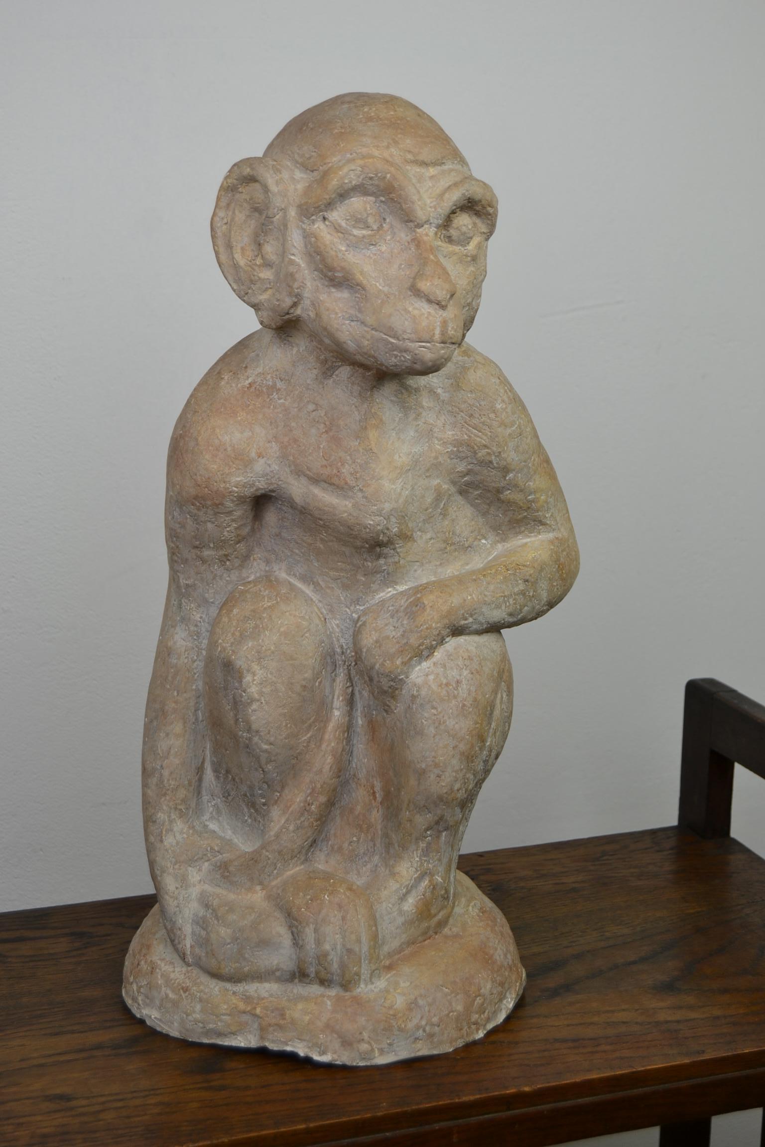 Large Plaster Monkey Sculpture Organic Style  In Good Condition In Antwerp, BE