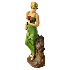 Large Plaster Polychrome Sculpture of a Lady, France circa 1900