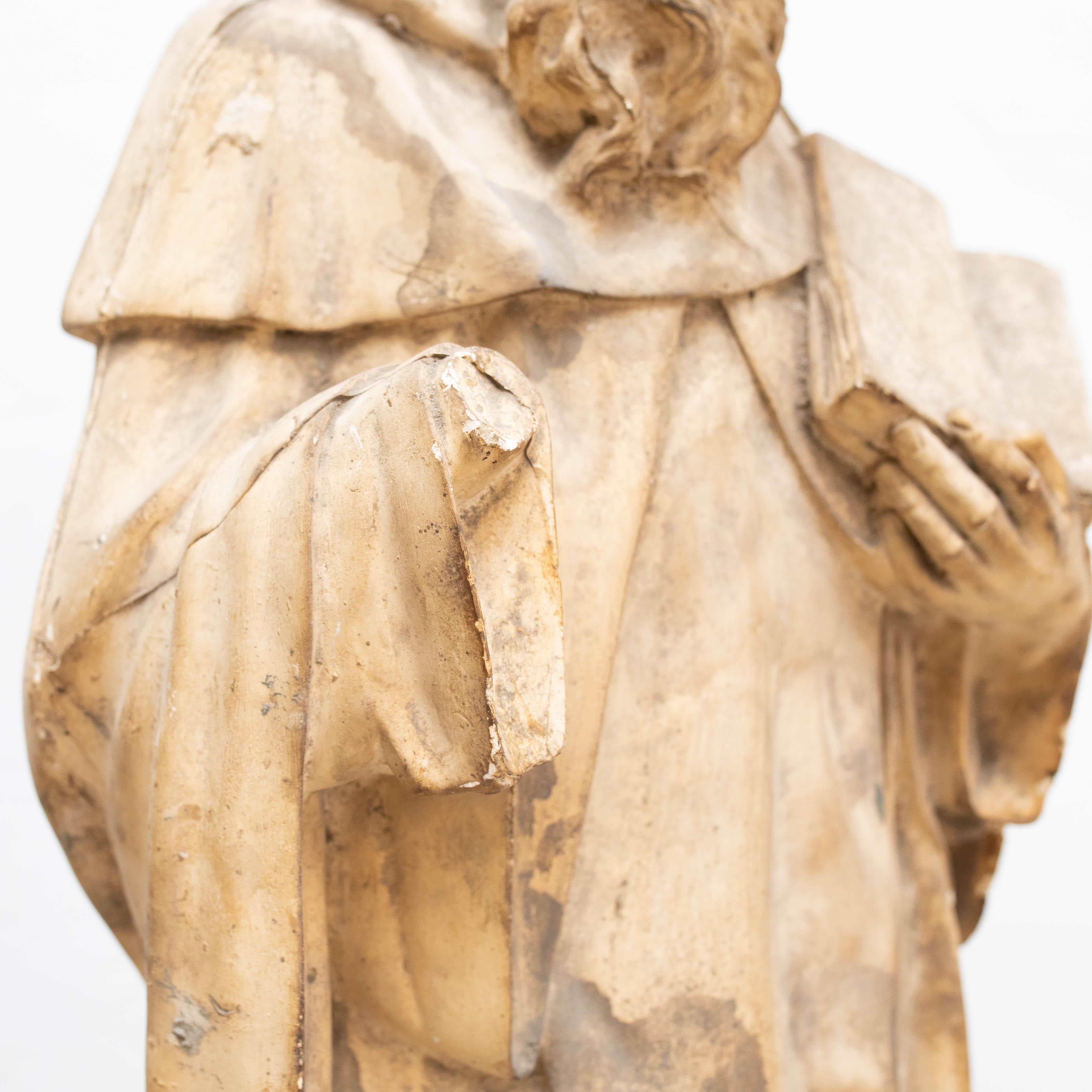 Large Plaster Saint Traditional Sculptural Figure, circa 1940 For Sale 5