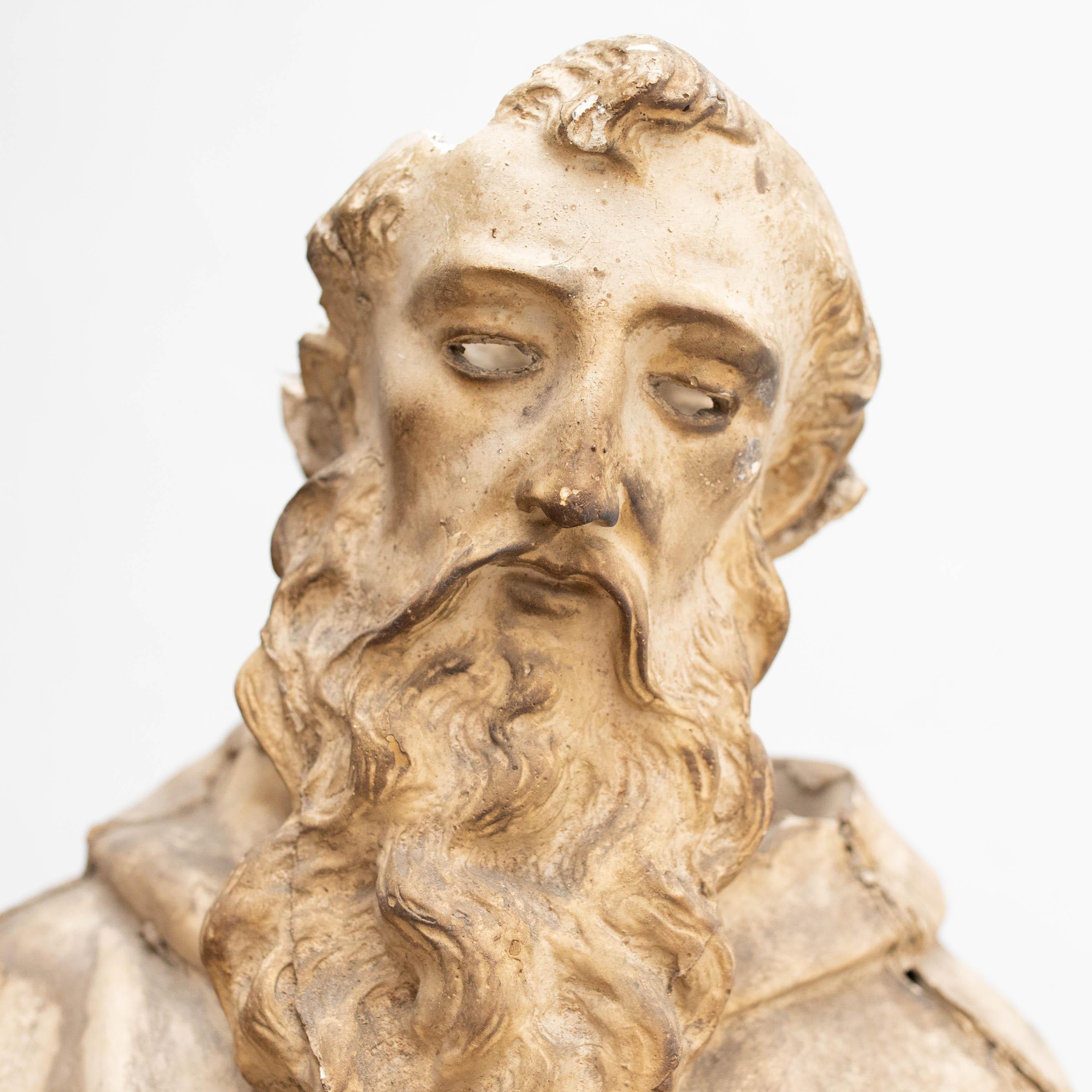 Large Plaster Saint Traditional Sculptural Figure, circa 1940 For Sale 8