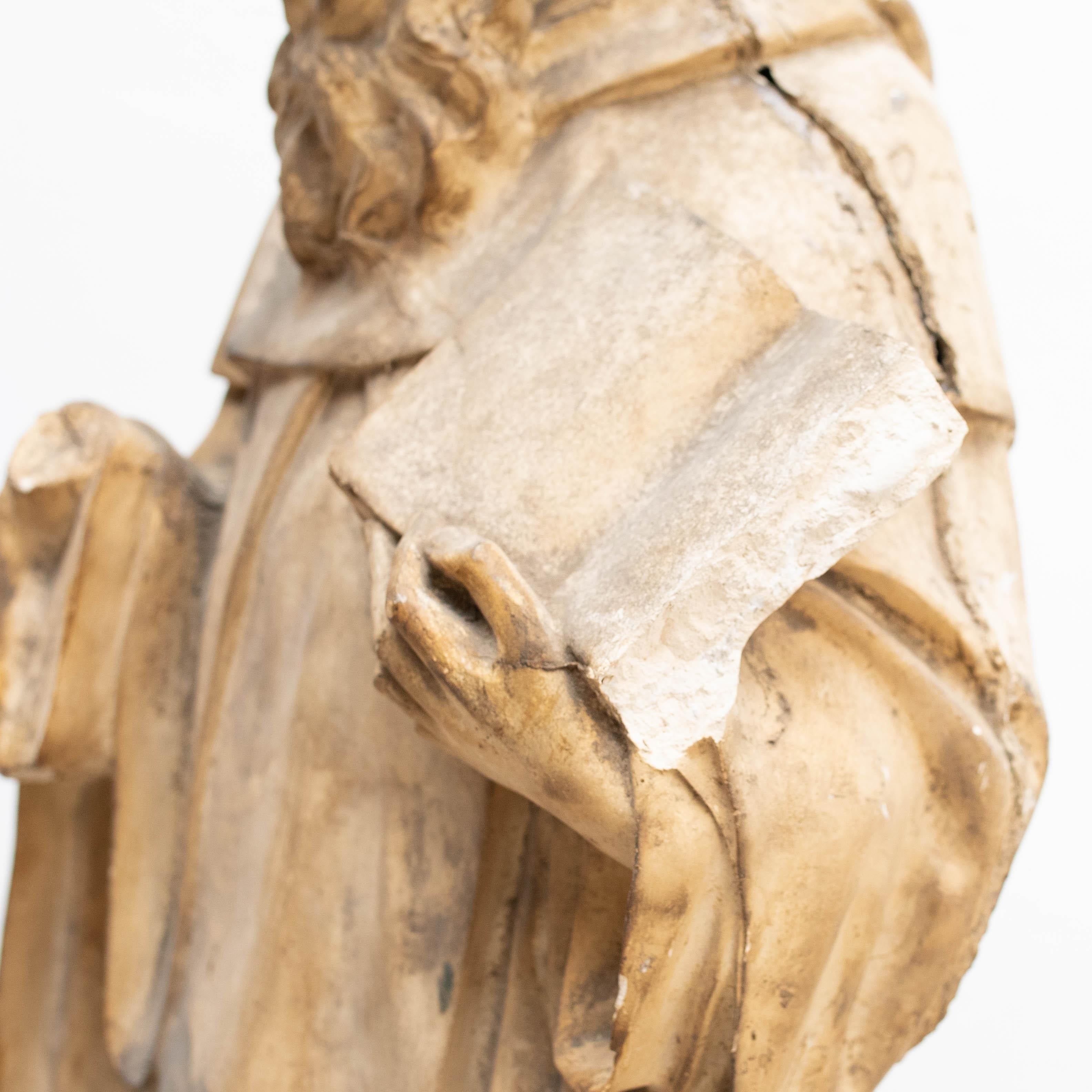 Large Plaster Saint Traditional Sculptural Figure, circa 1940 For Sale 9