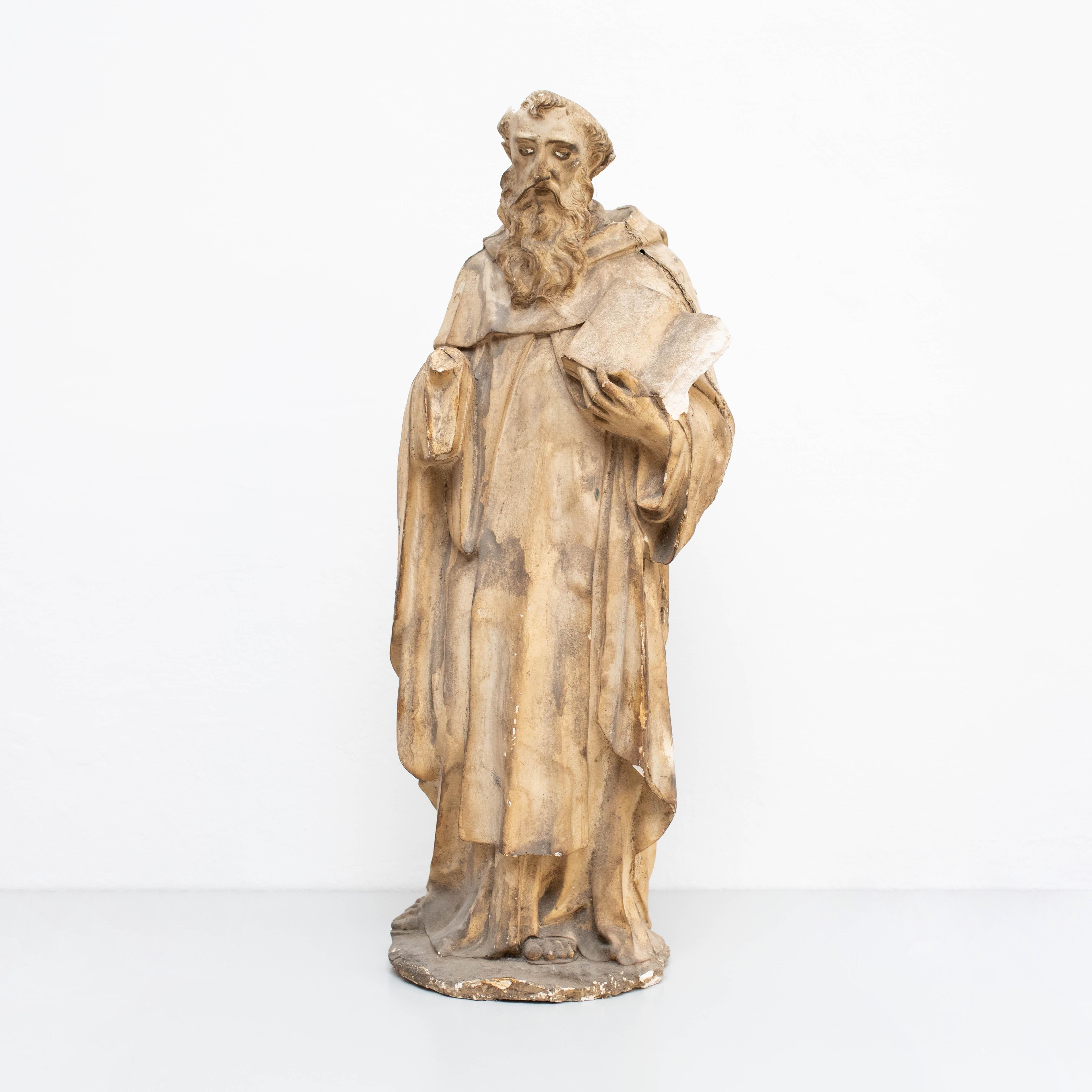 Modern Large Plaster Saint Traditional Sculptural Figure, circa 1940 For Sale