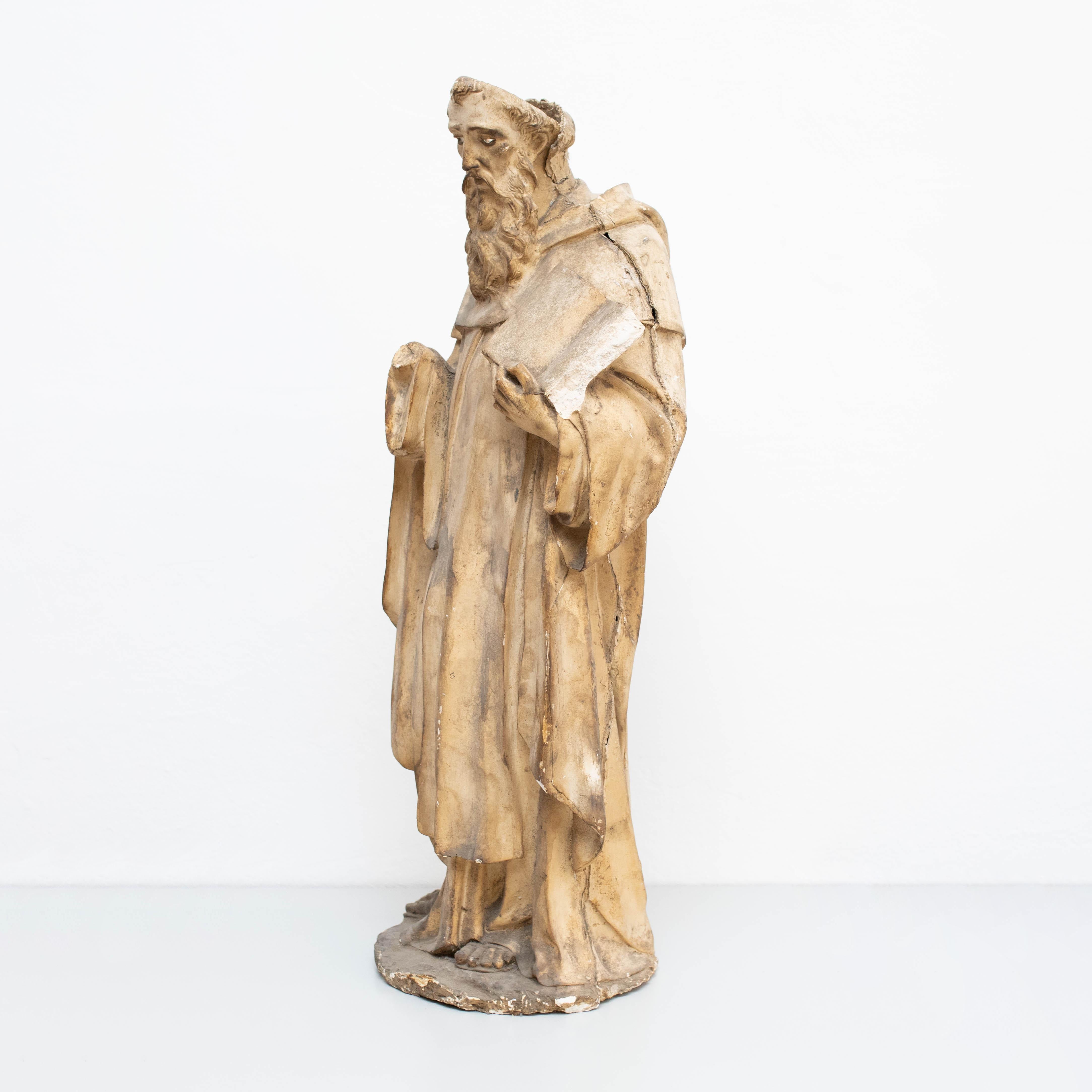Spanish Large Plaster Saint Traditional Sculptural Figure, circa 1940 For Sale