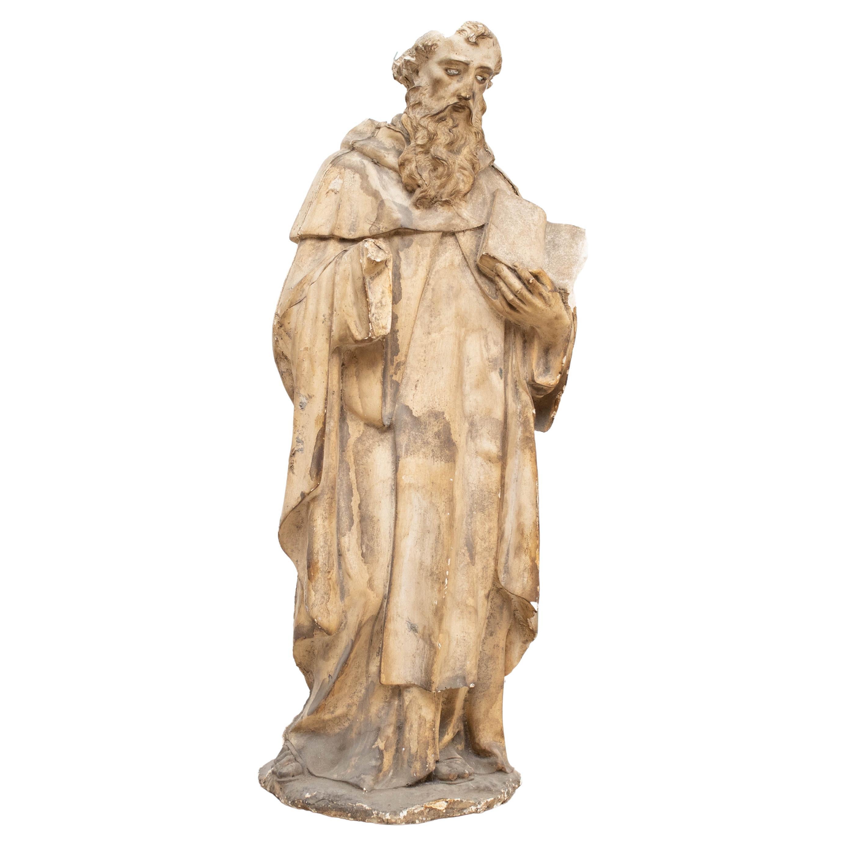 Large Plaster Saint Traditional Sculptural Figure, circa 1940 For Sale