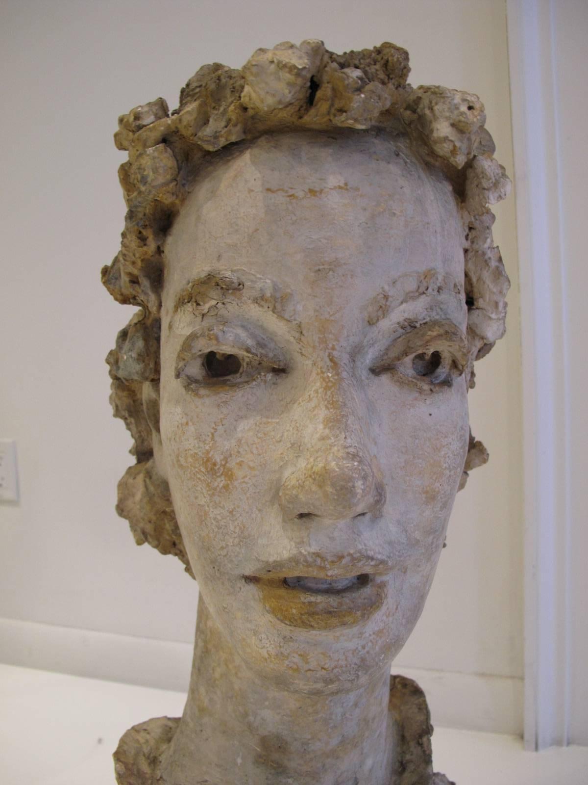 Mid-Century Modern Large Plaster Sculpture Bust of Dede Pritzlaff by Marguerite Stix