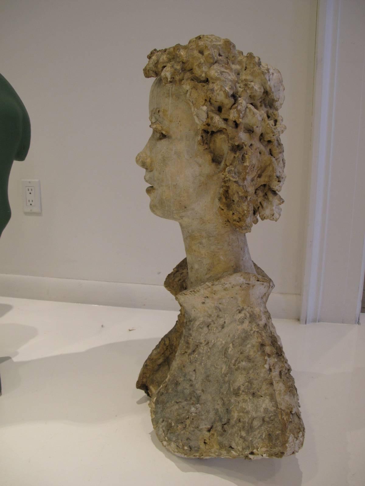 Large Plaster Sculpture Bust of Dede Pritzlaff by Marguerite Stix In Good Condition In Montreal, QC