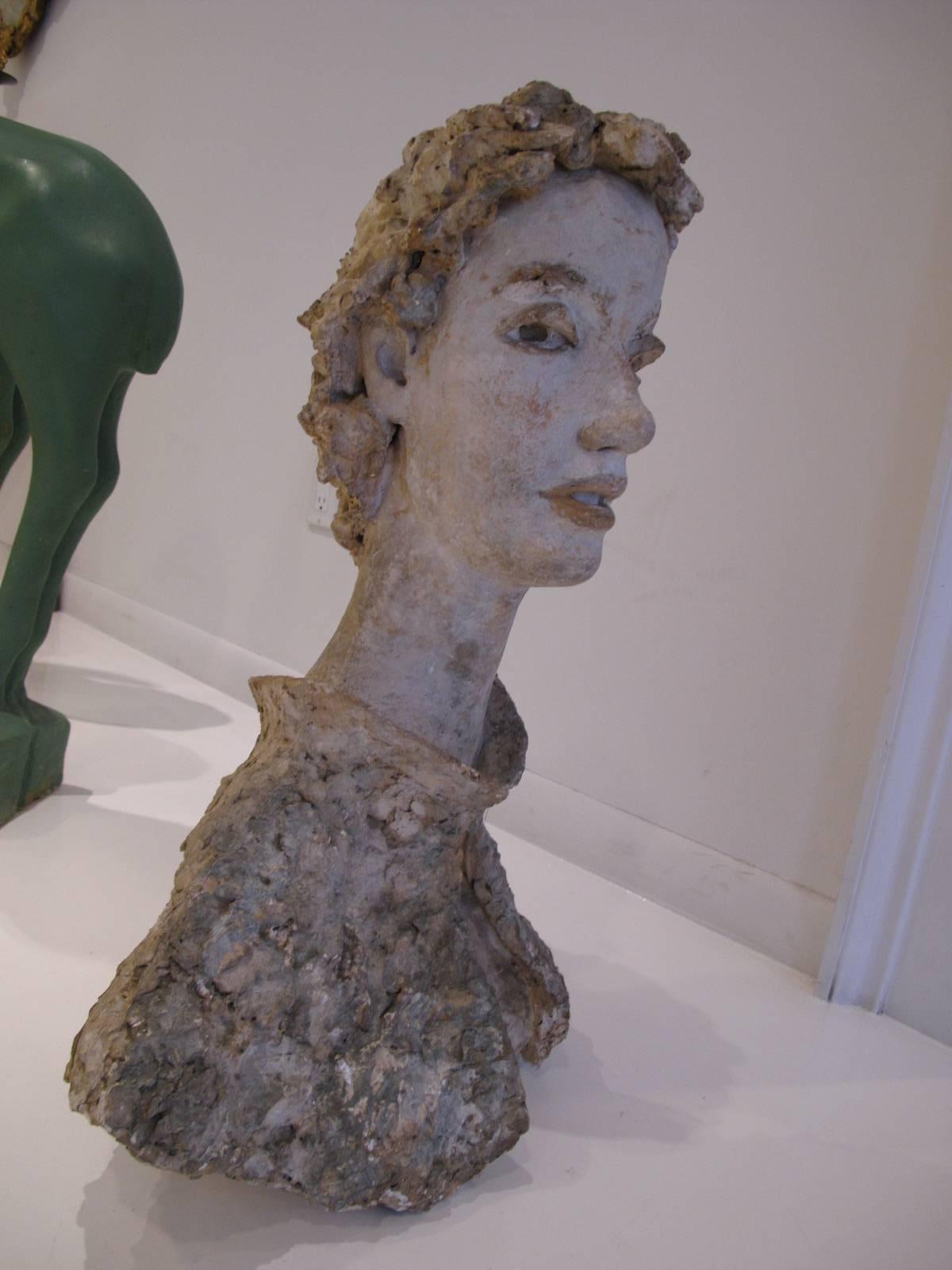 Large Plaster Sculpture Bust of Dede Pritzlaff by Marguerite Stix 2