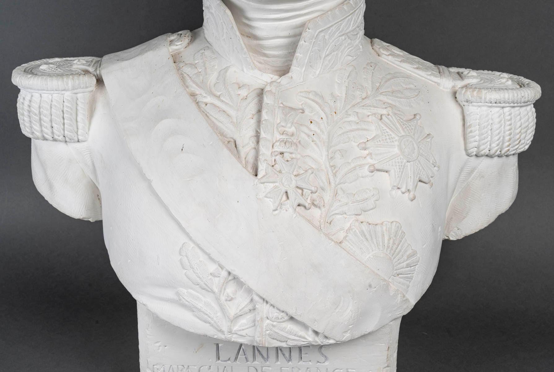 French Large Plaster Sculpture Representing a Bust of Marshal Lannes (1769-1809). For Sale