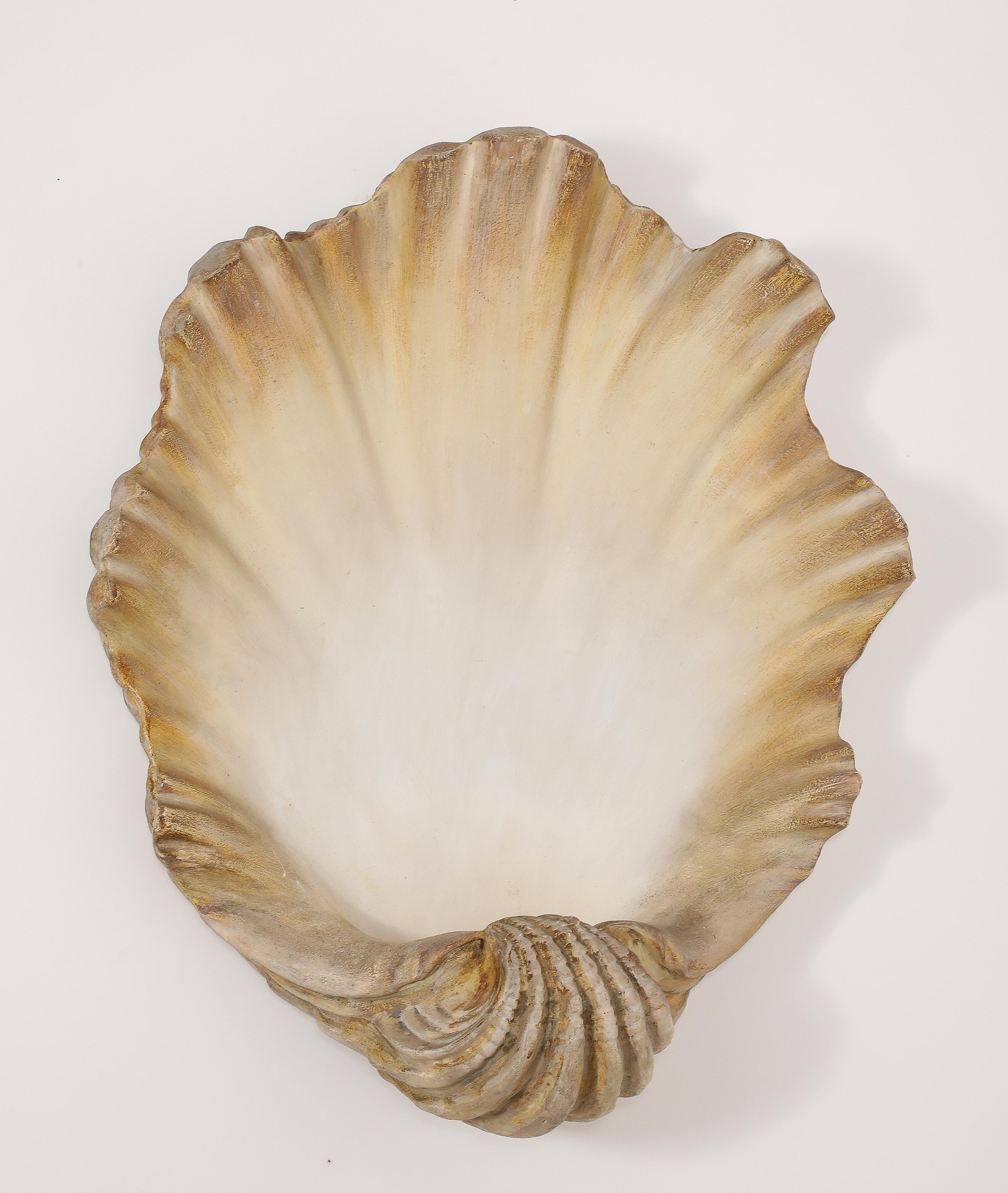 French Large Plaster Shell Sconce, France 1950's For Sale