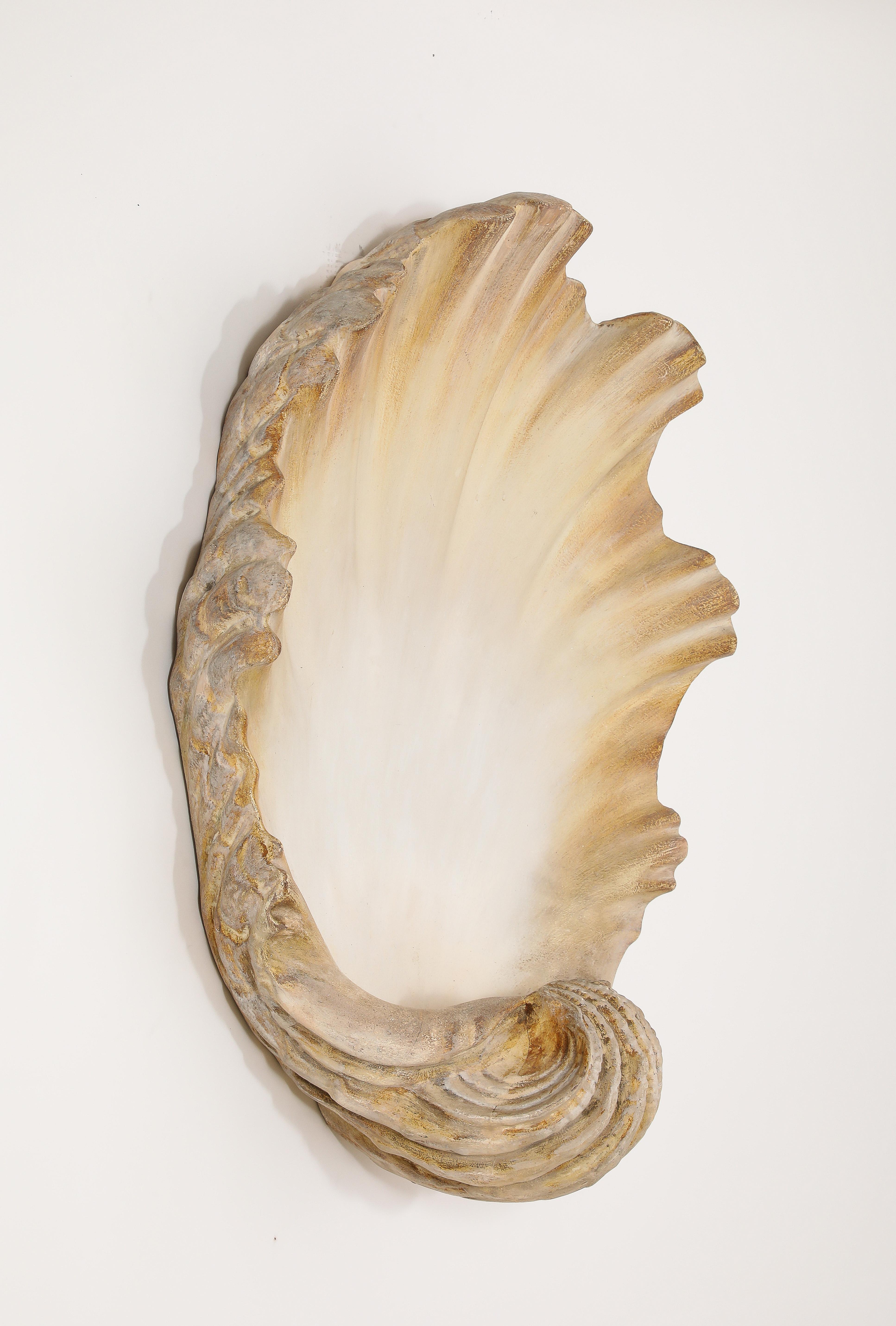 Large Plaster Shell Sconce, France 1950's In Good Condition For Sale In New York, NY