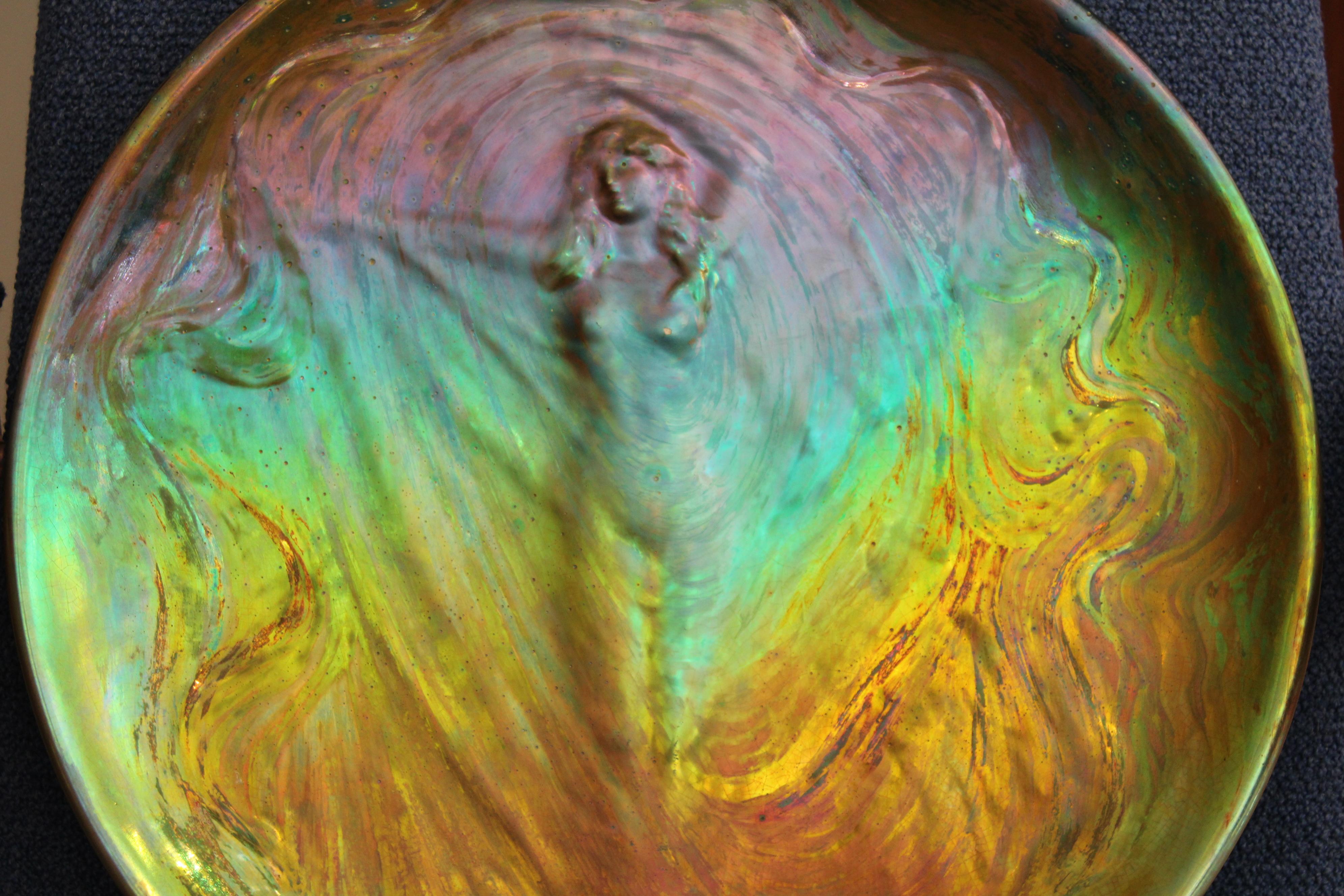Enameled Large plate by Clément Massier, France, circa 1900