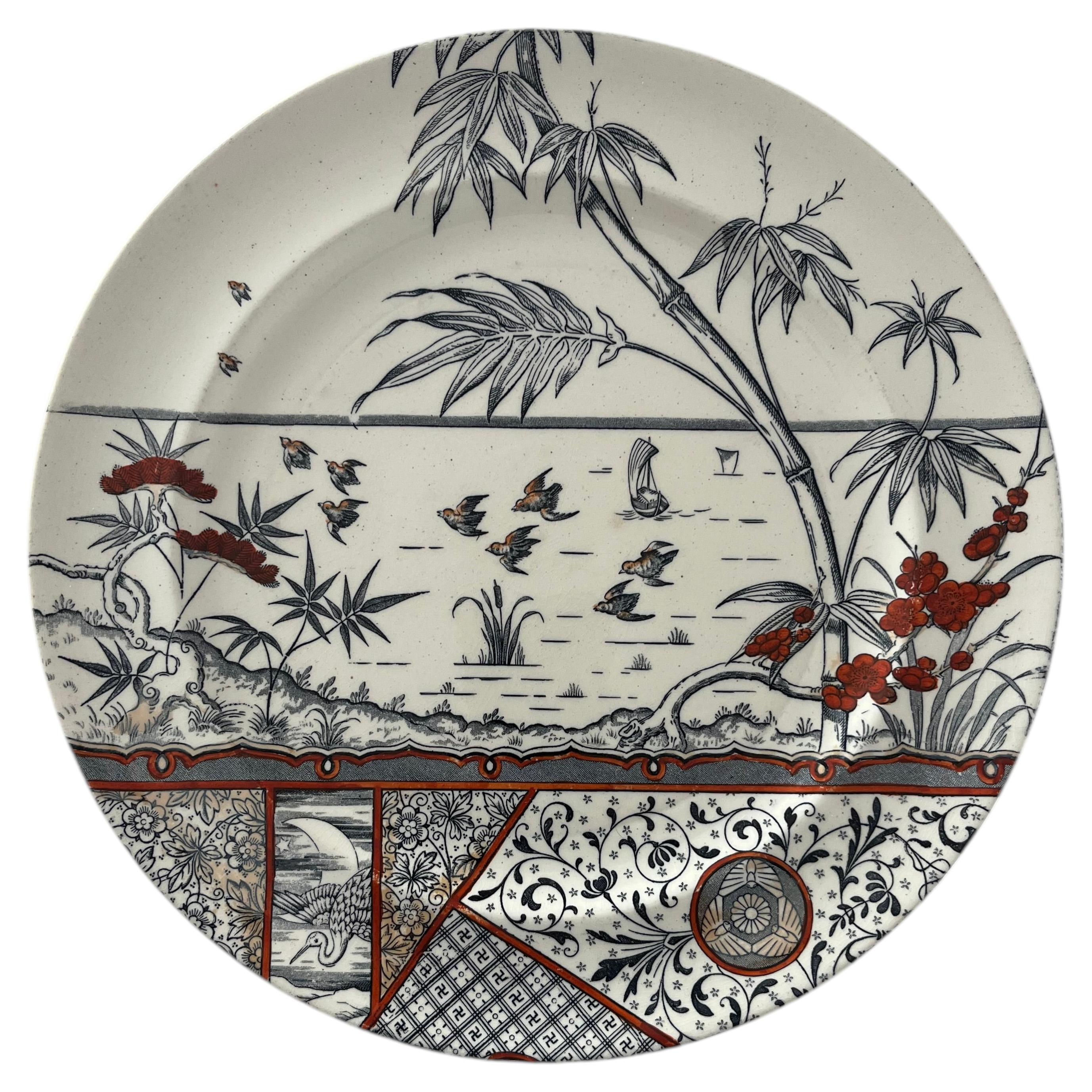 Large Plate by Gildea & Walker Melbourne pat'n pottery, Aesthetic movement 1881