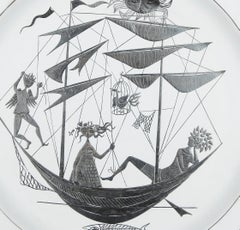 Large Plate by Stig Lindberg "Grazia" for Gustavsberg Sweden 1956 Signed