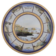 Large Plate Painted Coastal Views, Rare Centerpiece Signet Antonio Rossi