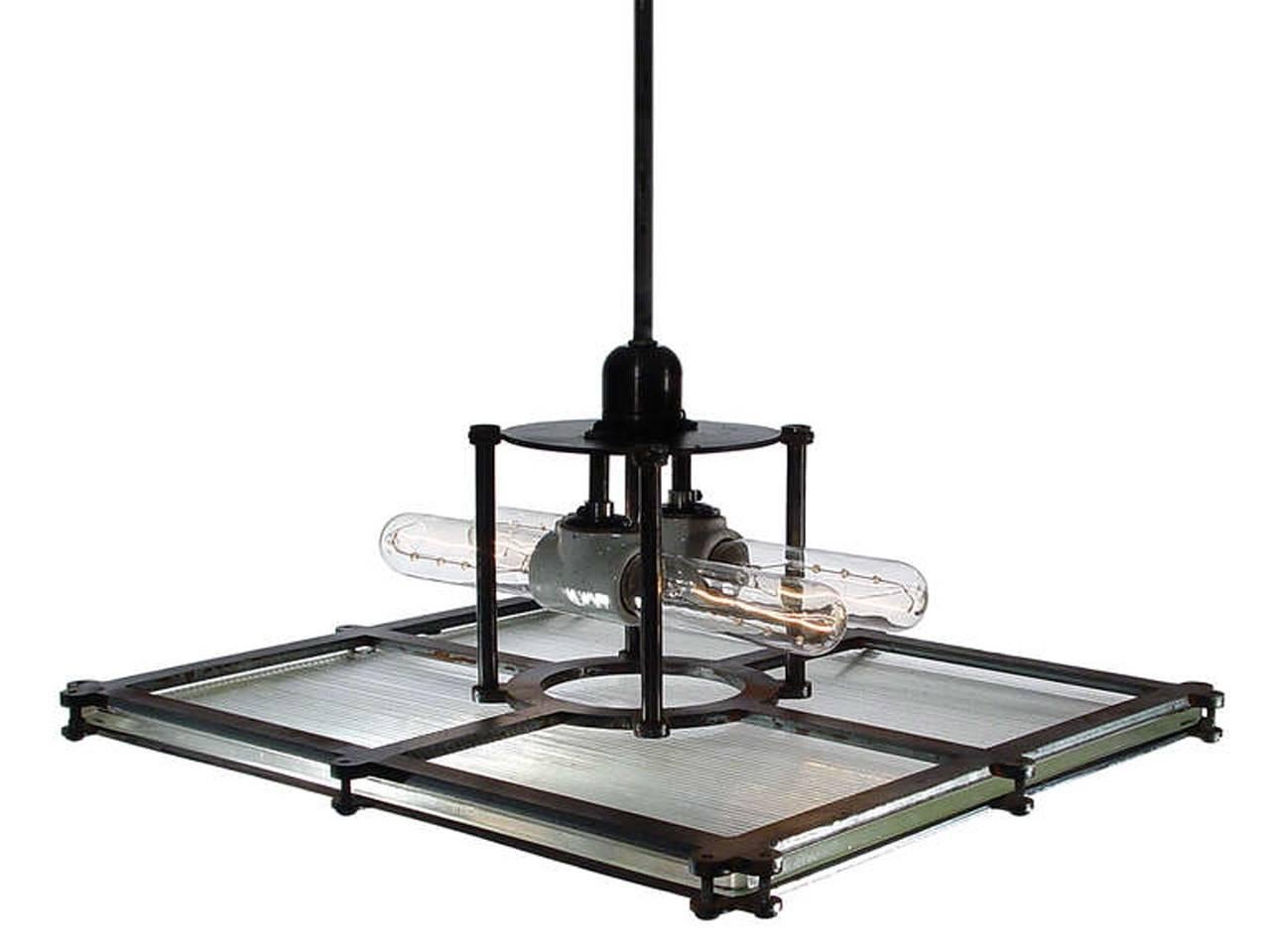 Glass Large Plate Prismatic Chandelier For Sale