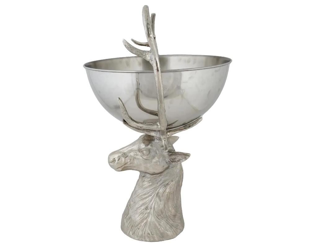 Unknown Large Plated Cast Metal Deer Head Serving Bowl