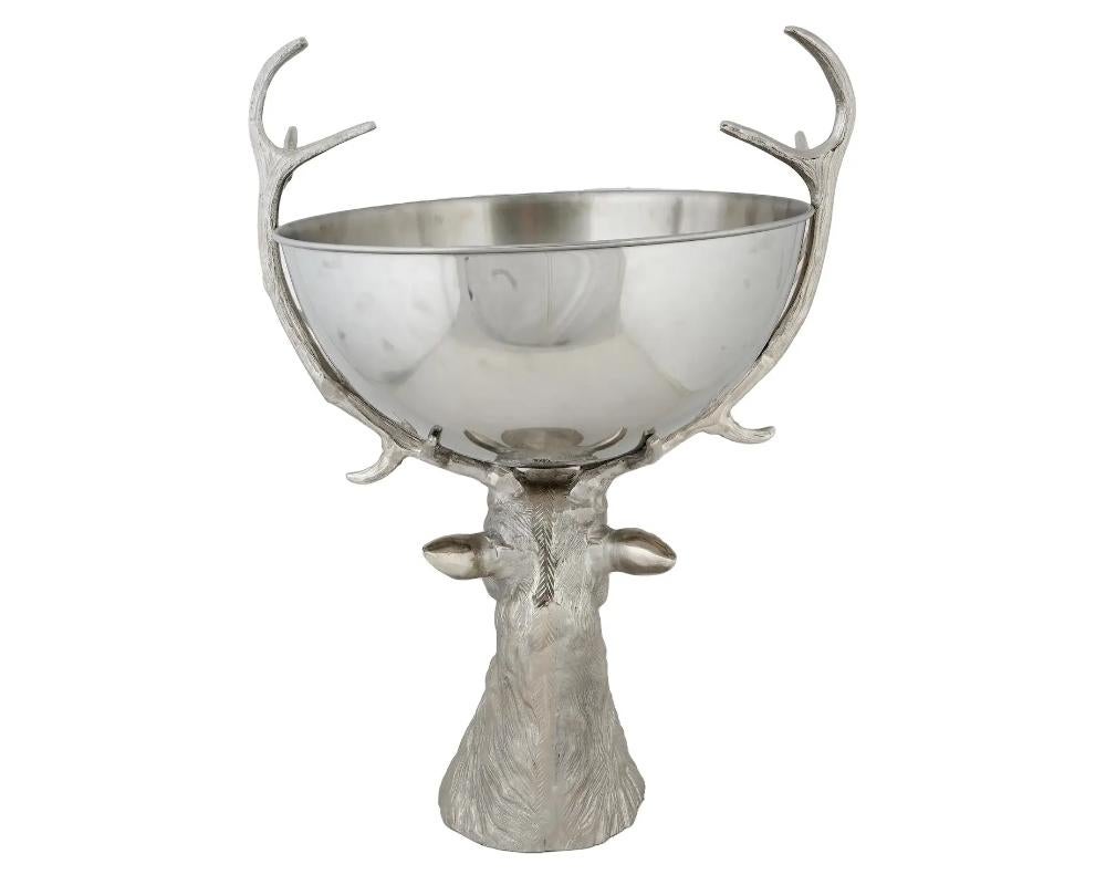 Large Plated Cast Metal Deer Head Serving Bowl In Good Condition In New York, NY