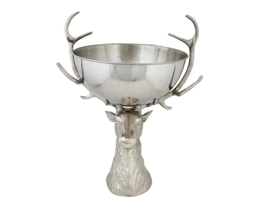 20th Century Large Plated Cast Metal Deer Head Serving Bowl