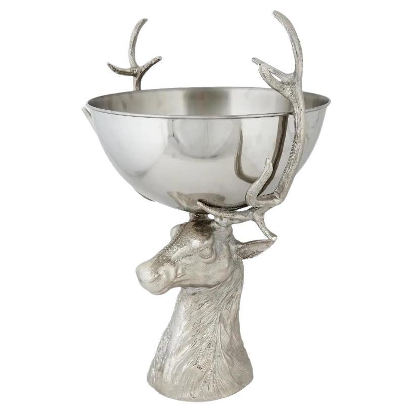 Large Plated Cast Metal Deer Head Serving Bowl
