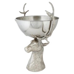 Vintage Large Plated Cast Metal Deer Head Serving Bowl