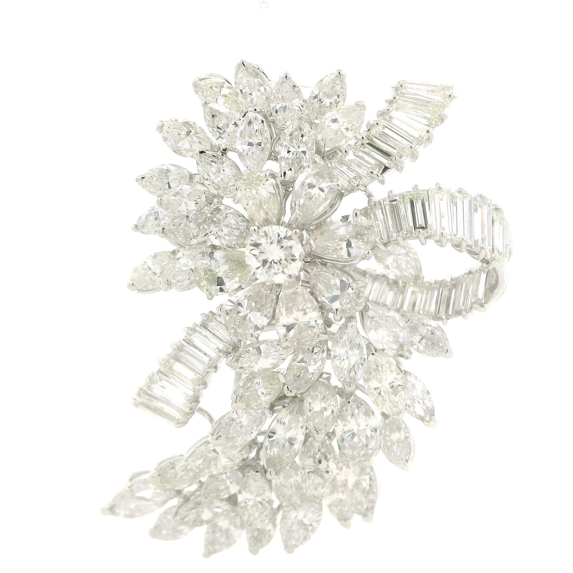--Stone(s):--
(83) Natural Genuine Diamonds - Round, Marquise , Pear & Baguette Cut - Prong Set - Mostly VS w/ Few SI Clarity - G-I Color - 16.50ctw (exact)
Total Carat Weight: 16.50 (exact)

Material: Solid Platinum .850+ w/ 14k White Gold