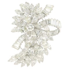 Large Platinum 16.5ct Round Pear Marquise & Baguette Diamond Floral Spray Brooch