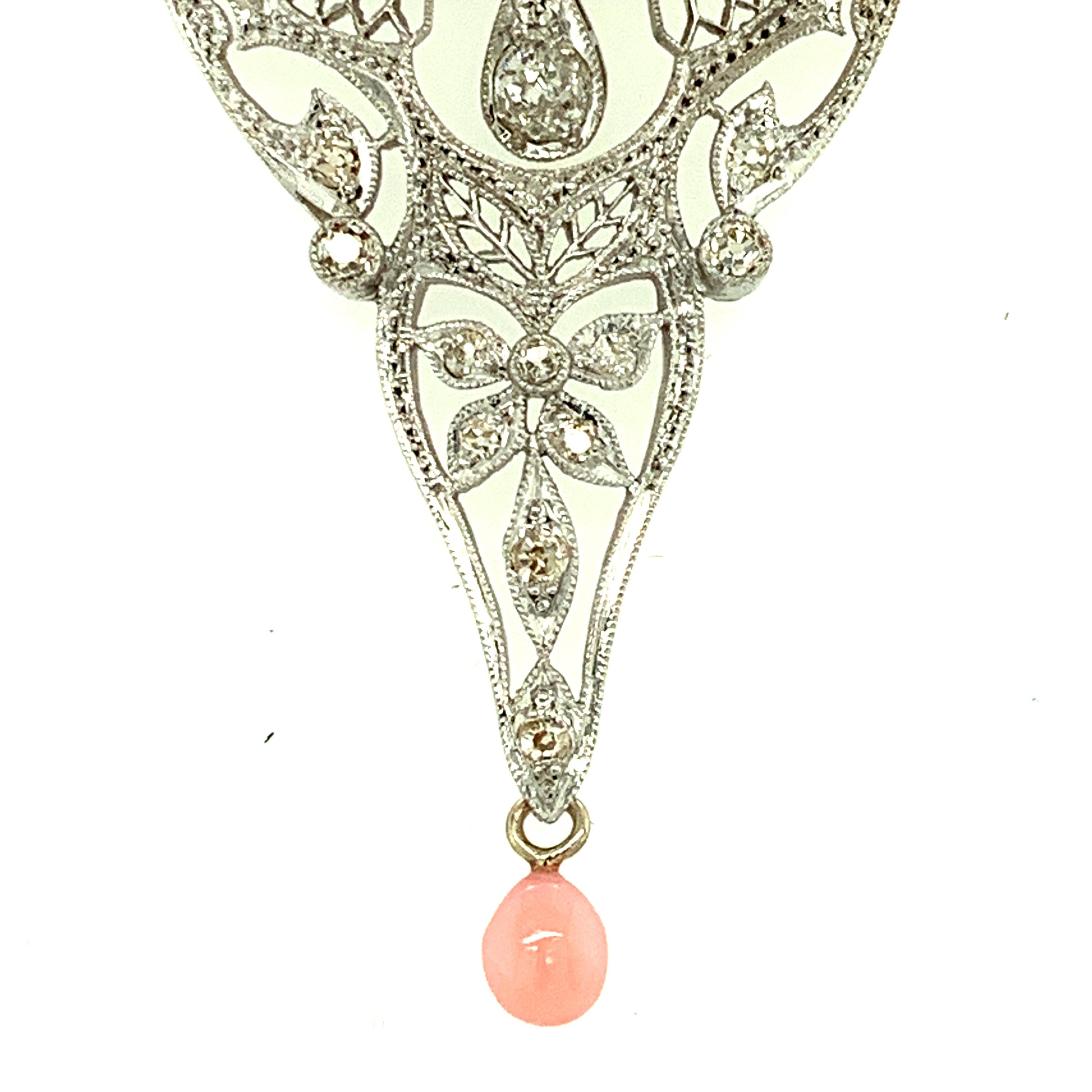 Art Deco Large Platinum Diamond Necklace with Conch Pearl '#J4784'