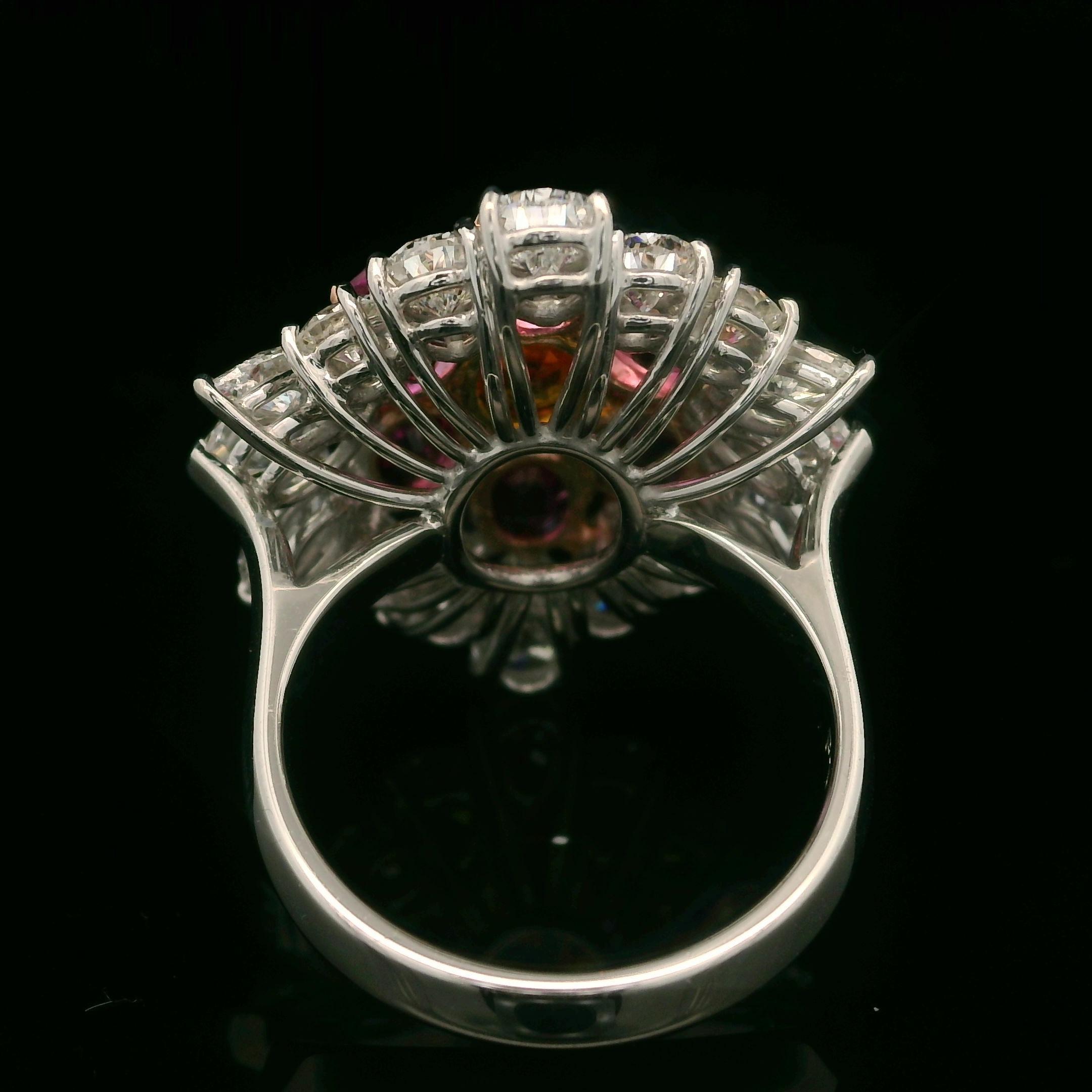 Grande bague plateau en or platine avec saphir rose orange de Birmanie 9,15 carats certifié GIA et diamants en vente 3