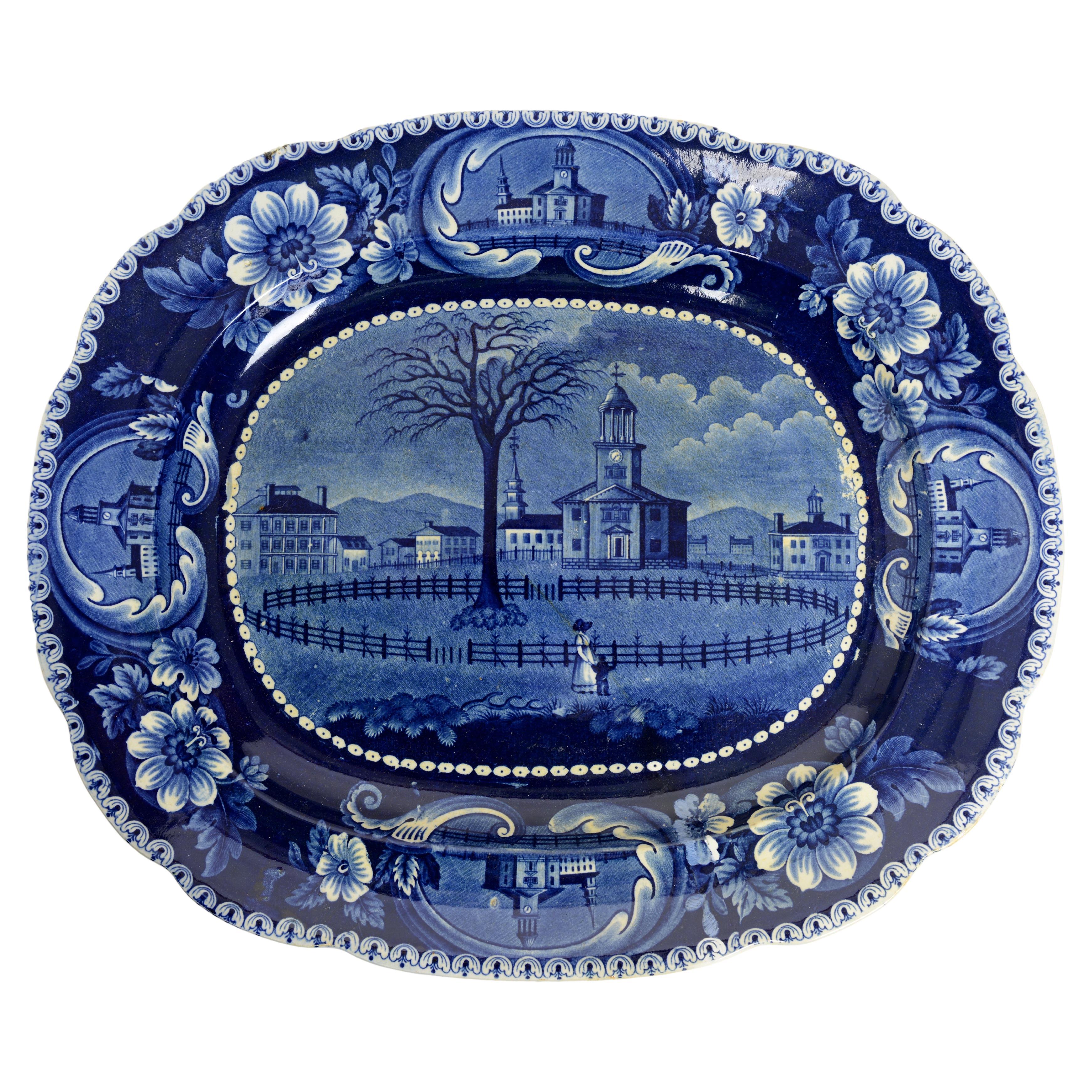 Large Platter A Winter View of Pittsfield Mass, C1825 For Sale