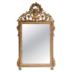 Large Playful Louis XVI Trumeau Mirror with Birds