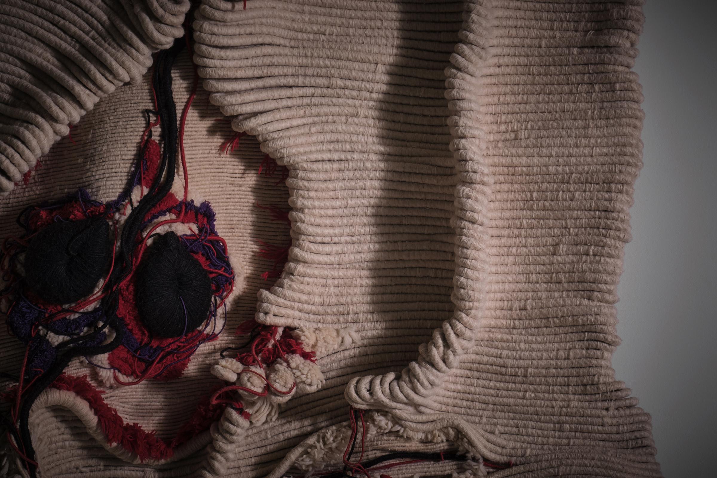Wool Large pleated voluminous wall tapestry, France 1970s For Sale